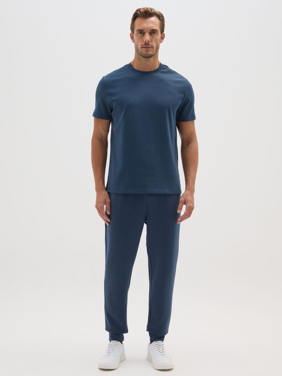 Blue Cotton Blend Regular Fit T-Shirt_1