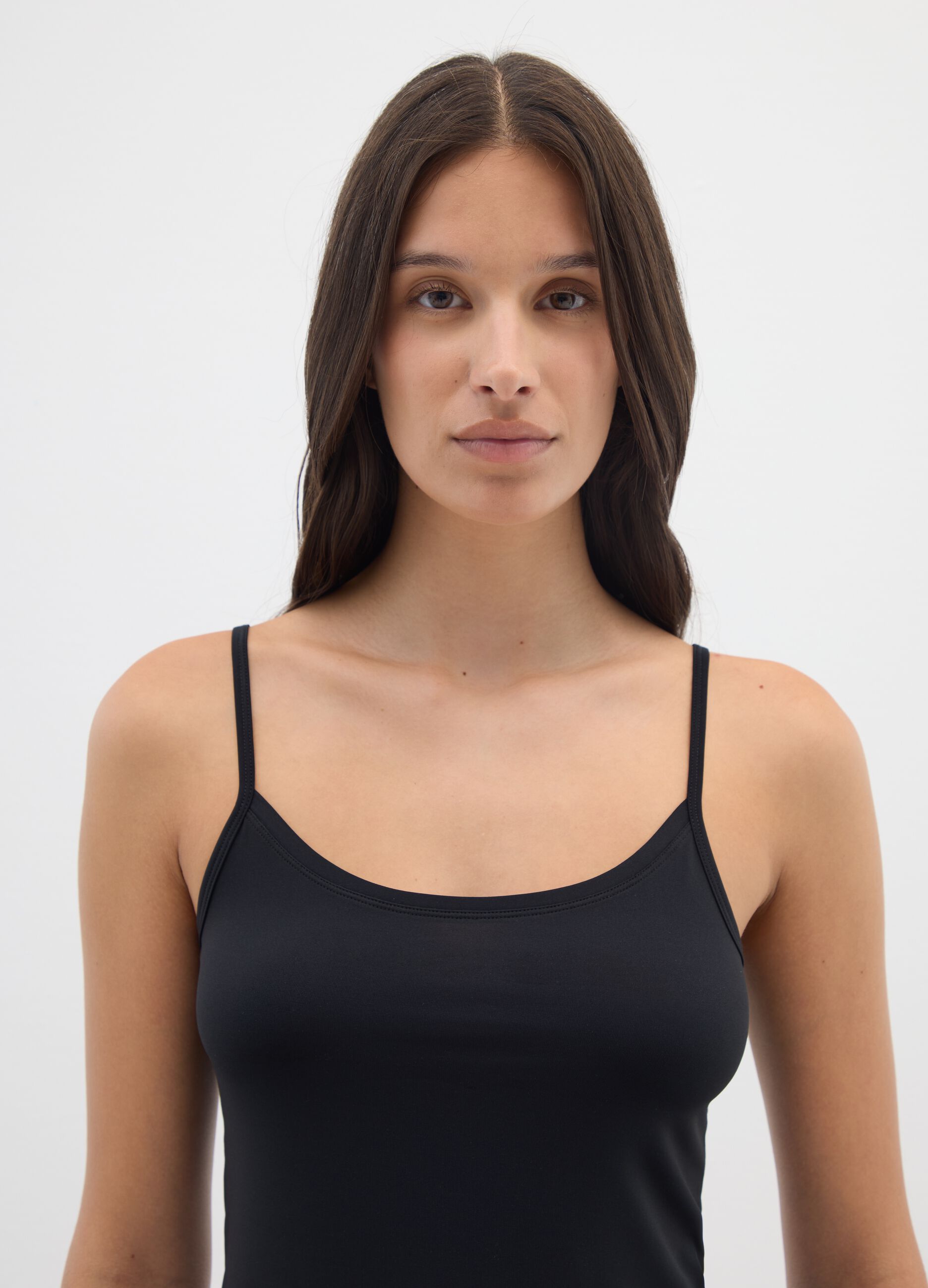 Black stretch fabric top regular fit