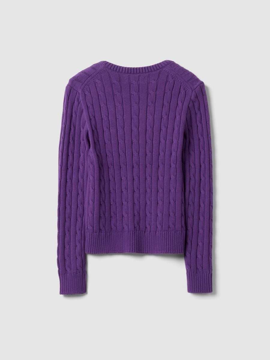 Maglia viola in puro cotone a trecce con scollo profondo a V_6