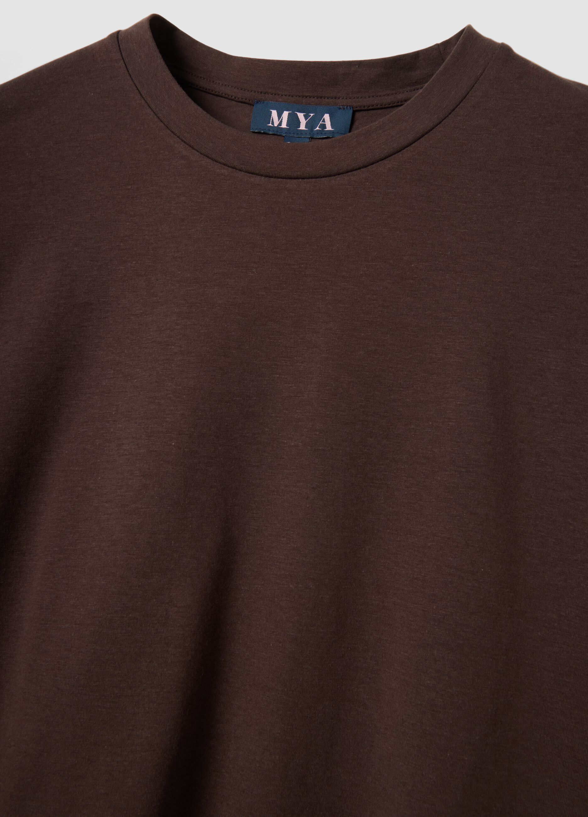 Brown stretch cotton and modal T-shirt