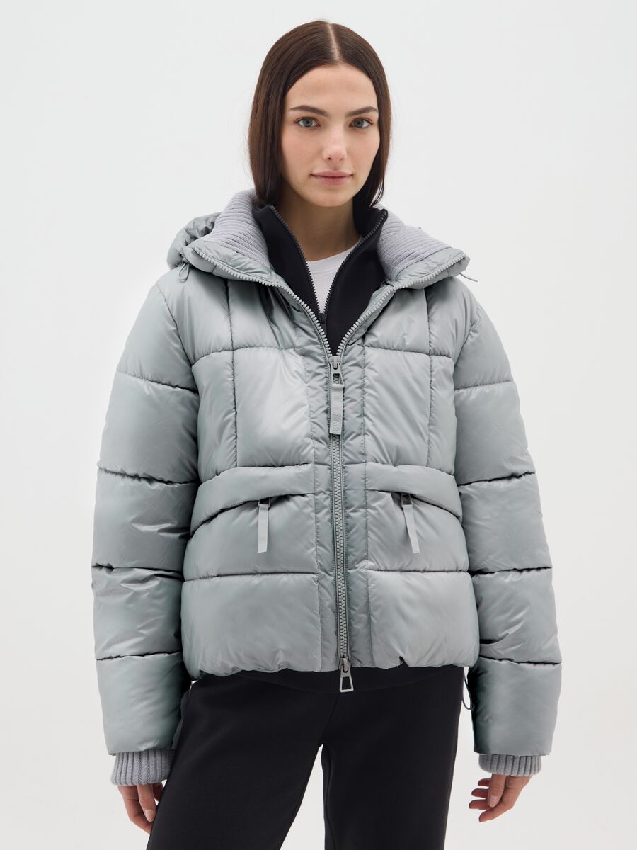 Piumino The Iconic Puffer grigio argento con cappuccio_0