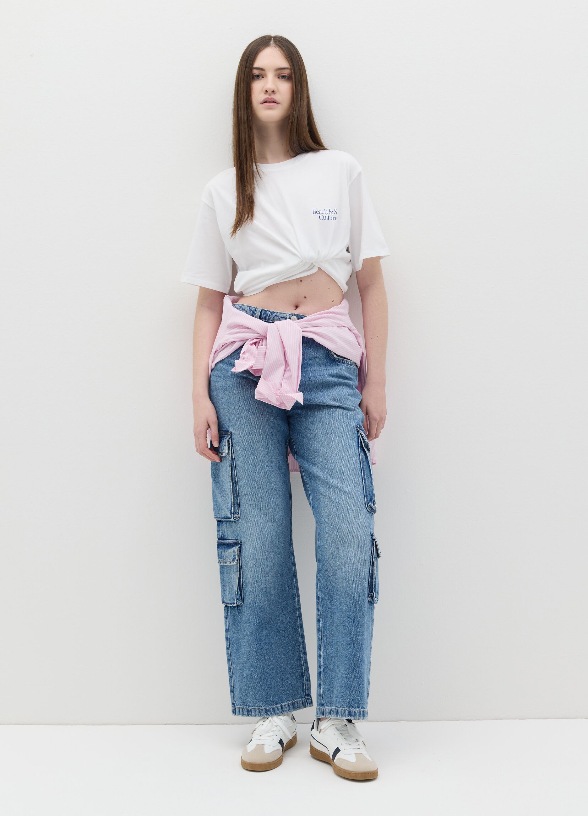 White cotton T-shirt with city print