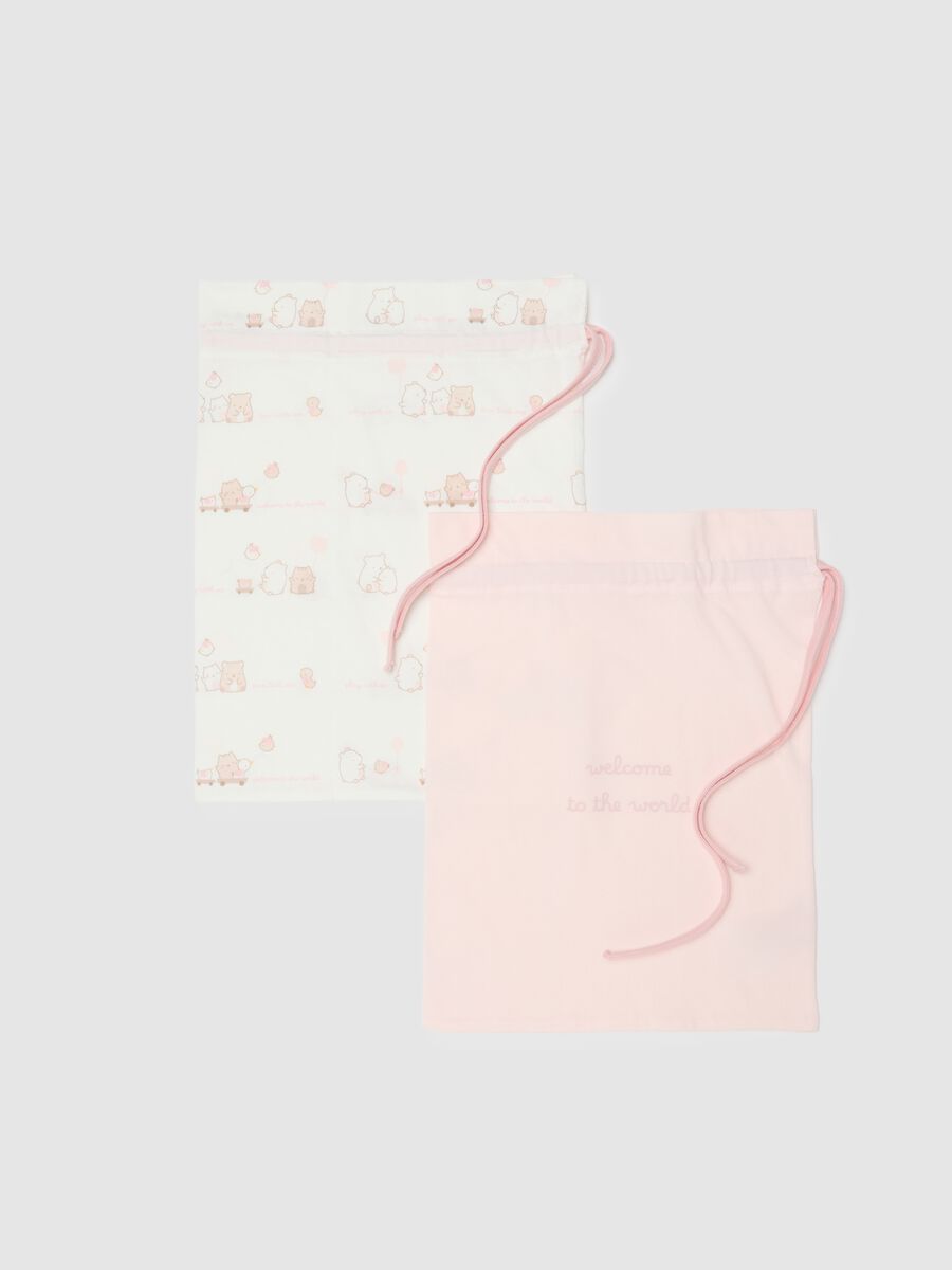 Twin pack of multicolour newborn bags in pure cotton with embroidery_0