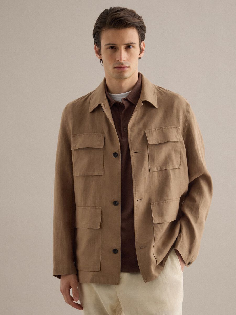 Brown pure linen blazer regular fit_1