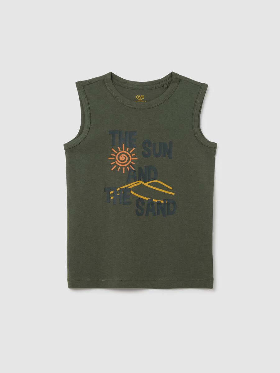 Green regular fit cotton kids' tank top_0