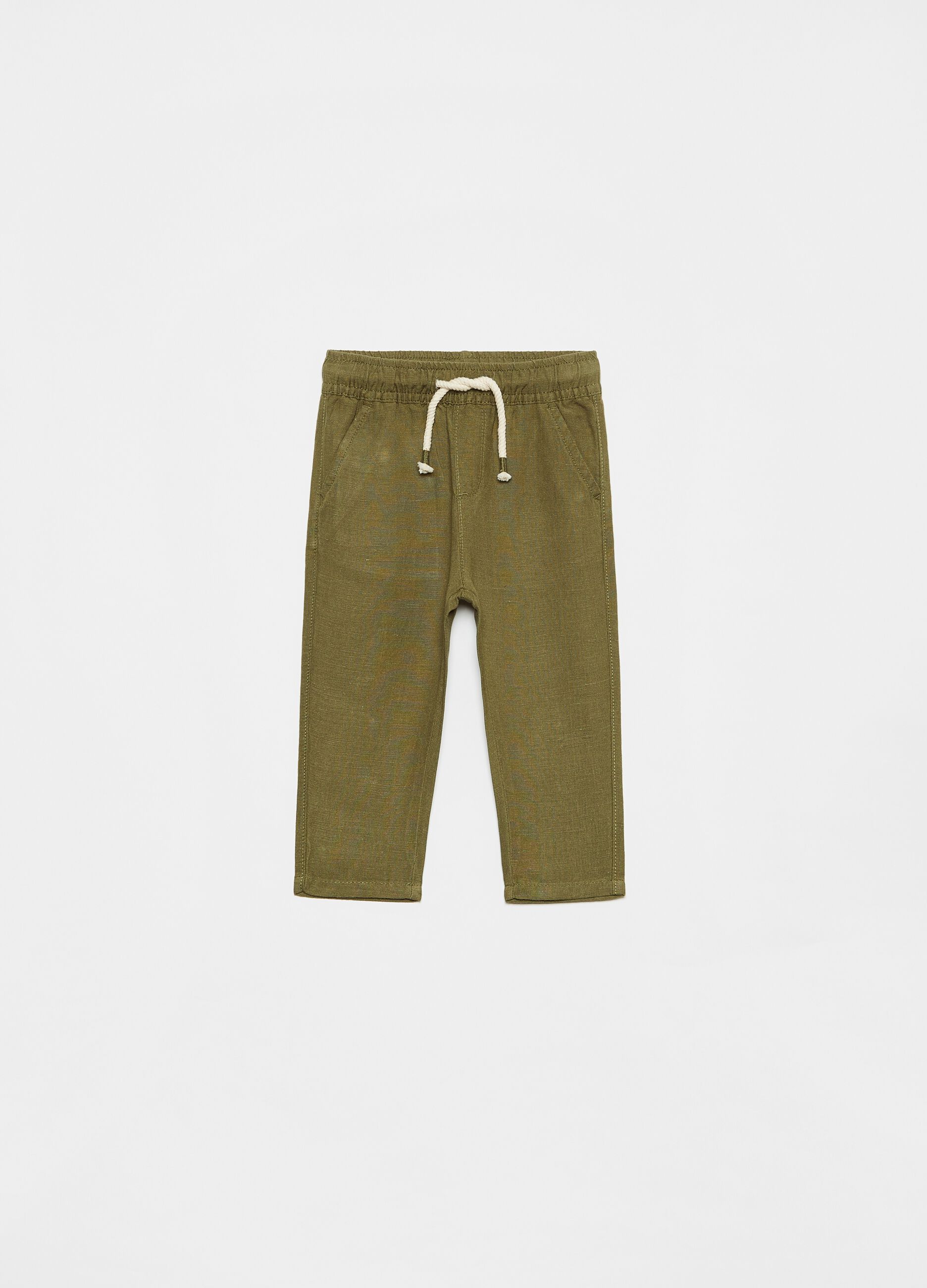 Linen and viscose trousers with drawstring