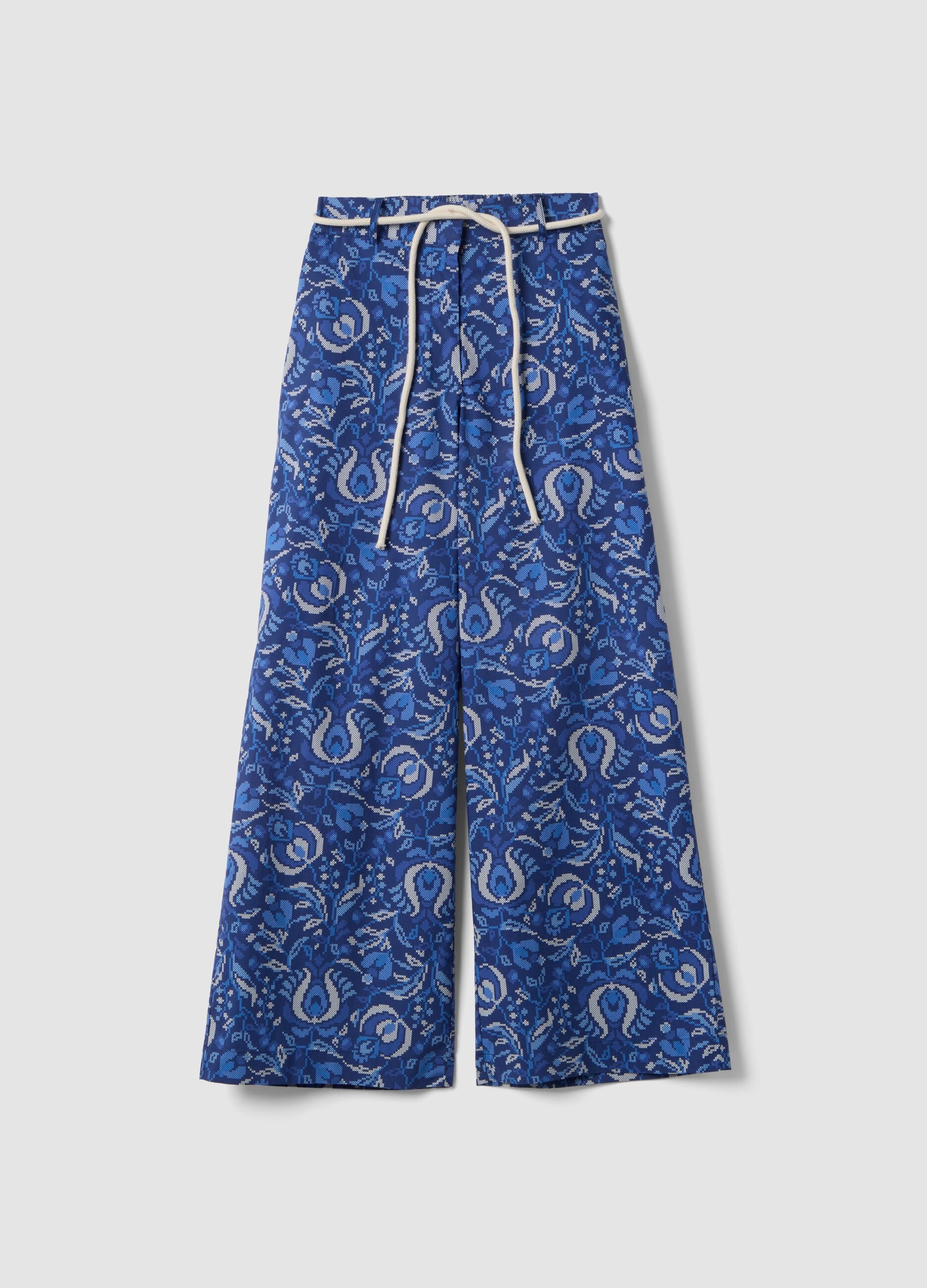 Blue pure cotton patterned trousers