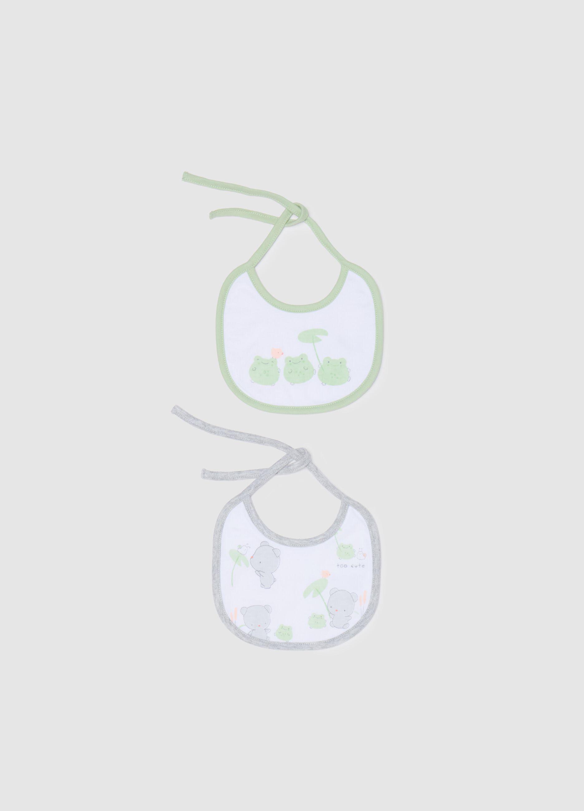 Two-pack bibs with ties and print