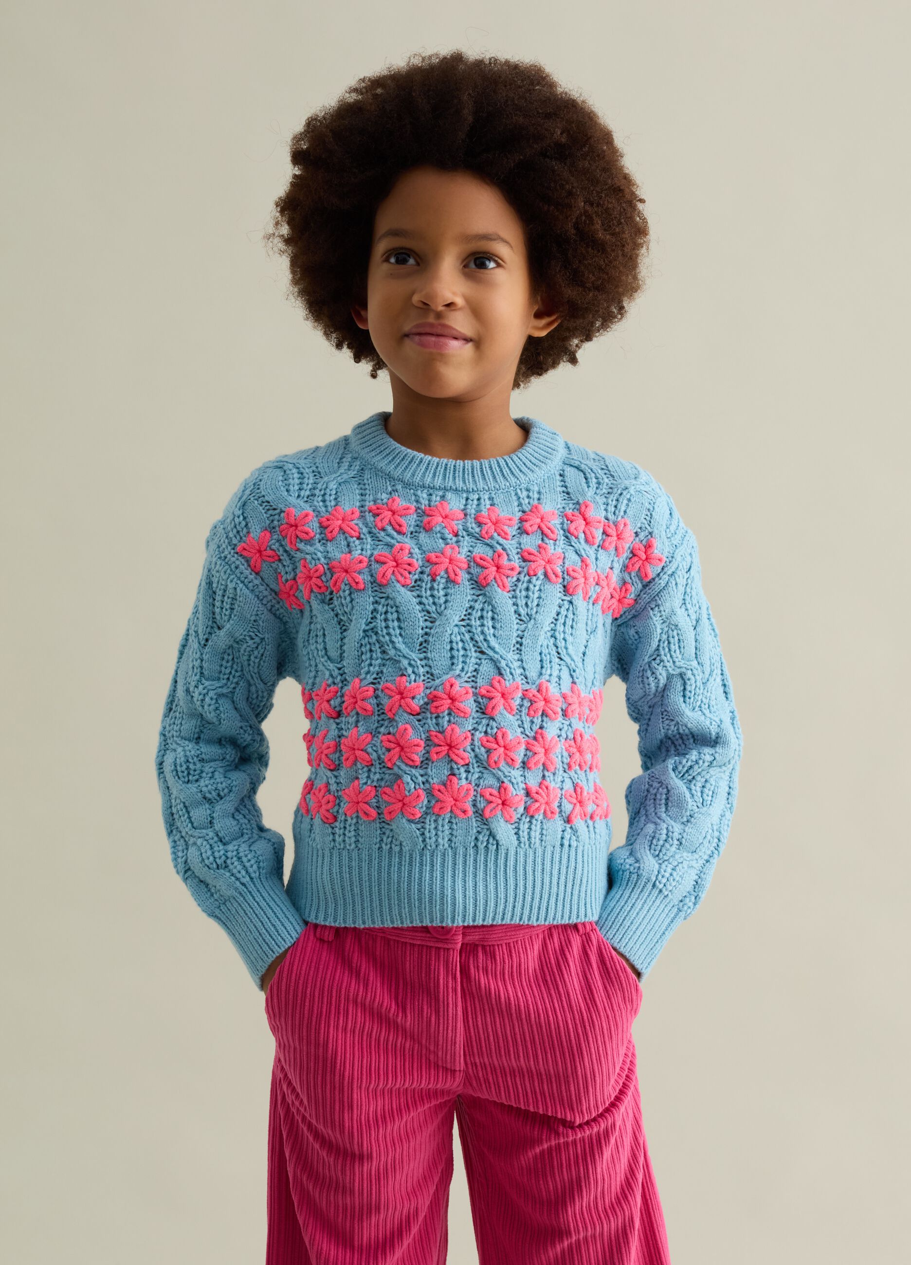 Pullover lavorato a trecce con ricamo fiori PIOMBO KIDS da Bambina OVS