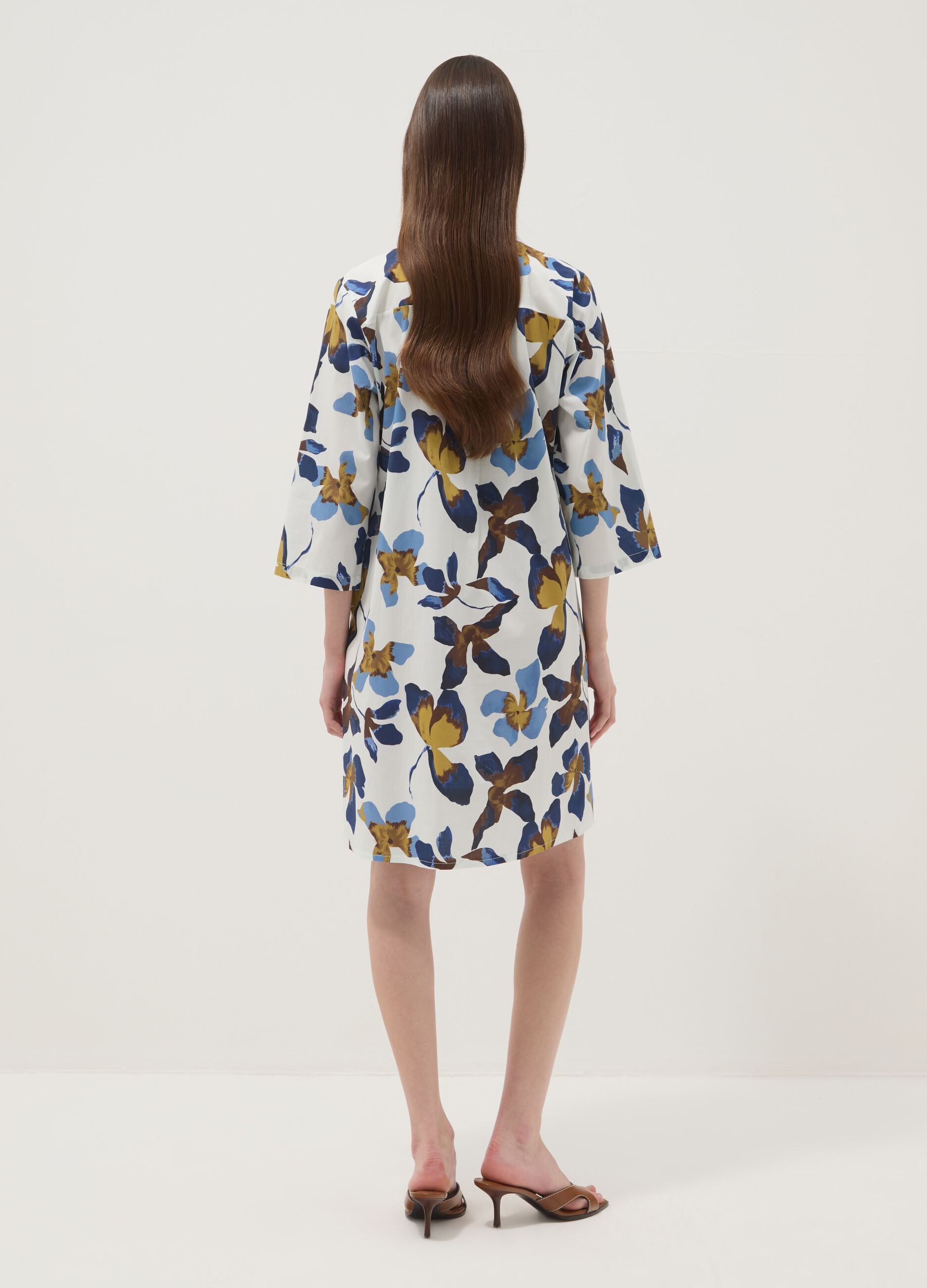 Multicolour floral print oversized stretch cotton dress