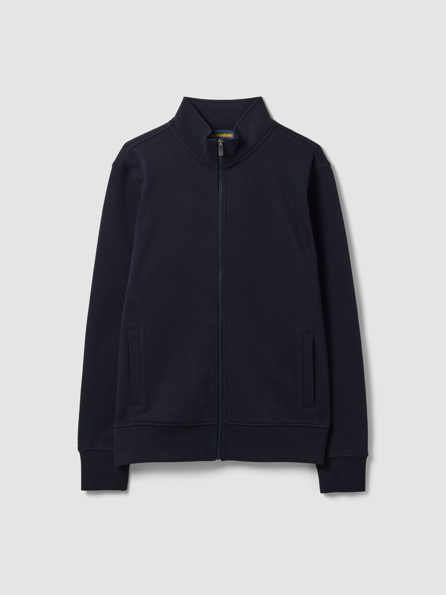 Felpa blu in misto cotone con girocollo e zip regular fit_0