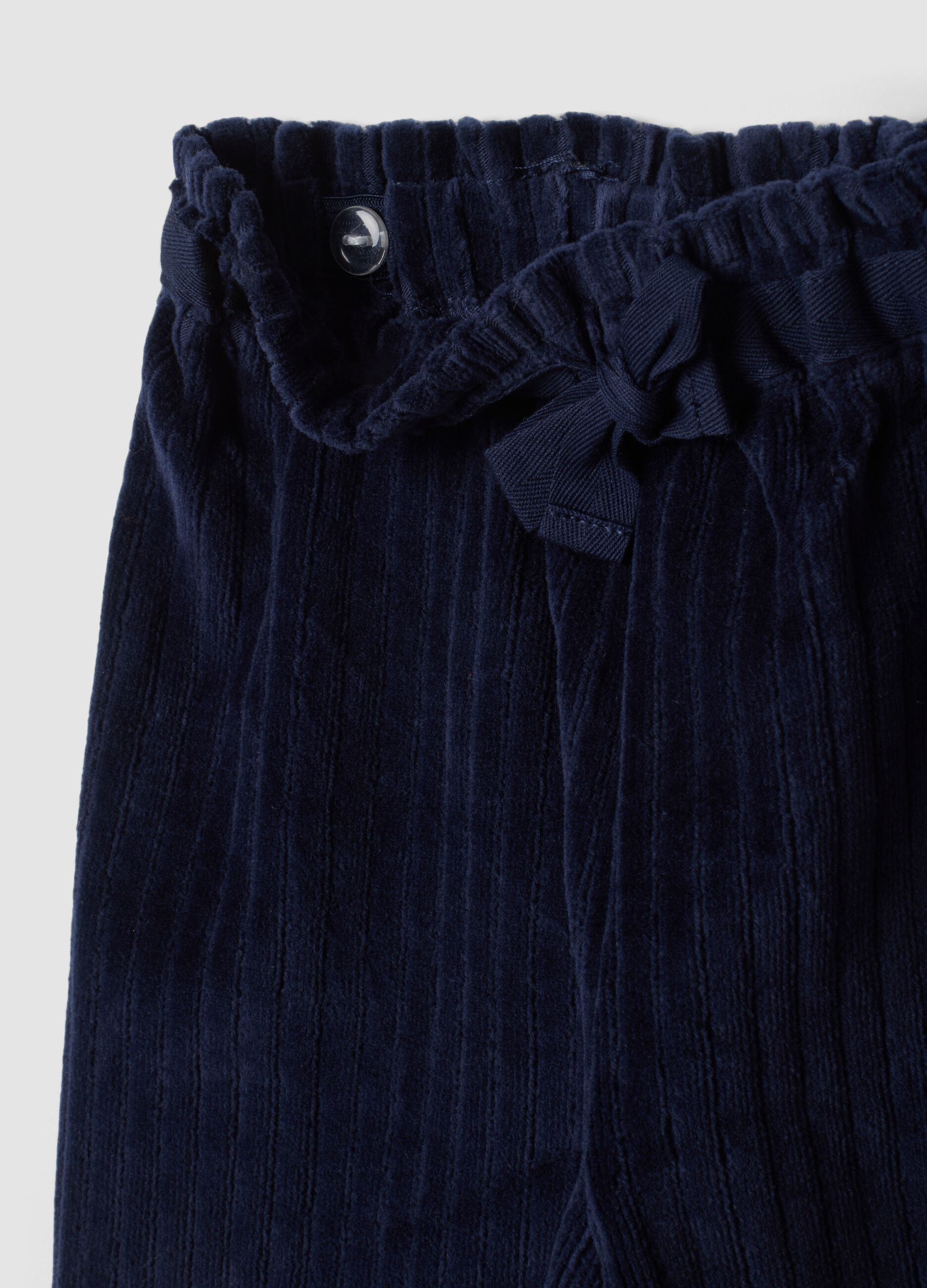 Blue ribbed cotton-blend trousers
