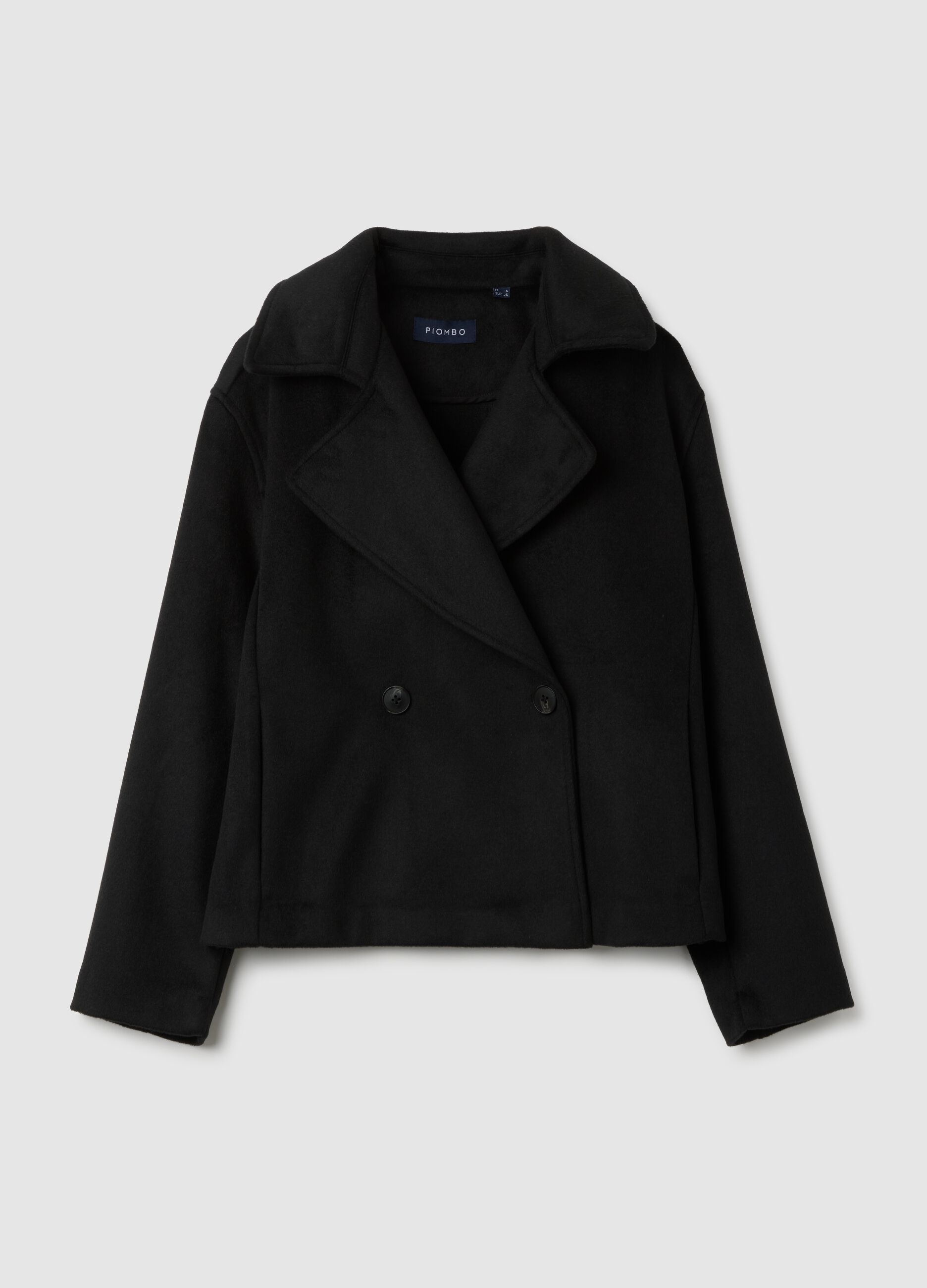 Black double-breasted coat with buttons