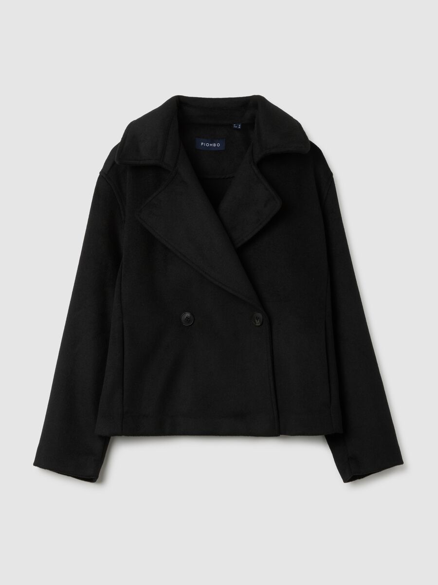 Black double-breasted coat with buttons_0
