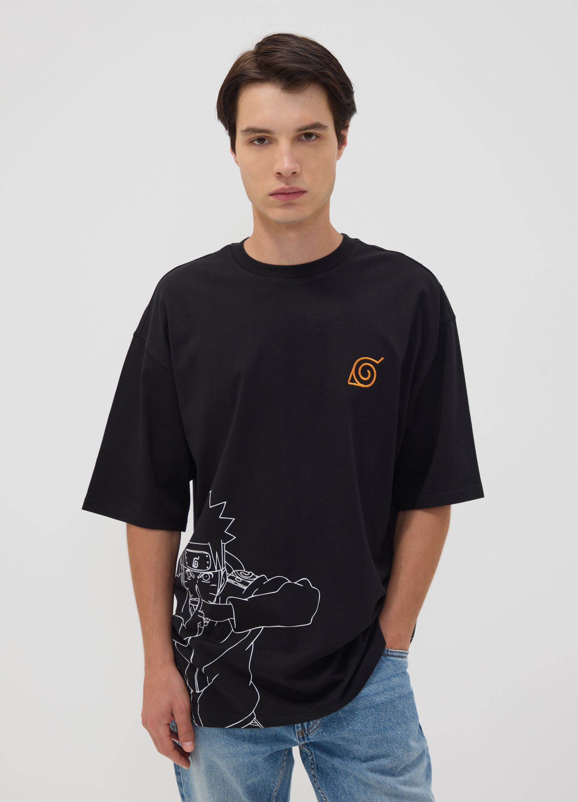 Black 100% Cotton Naruto Print T-Shirt