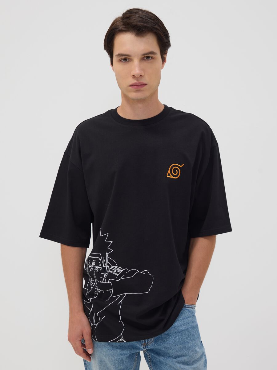 Black 100% Cotton Naruto Print T-Shirt_0