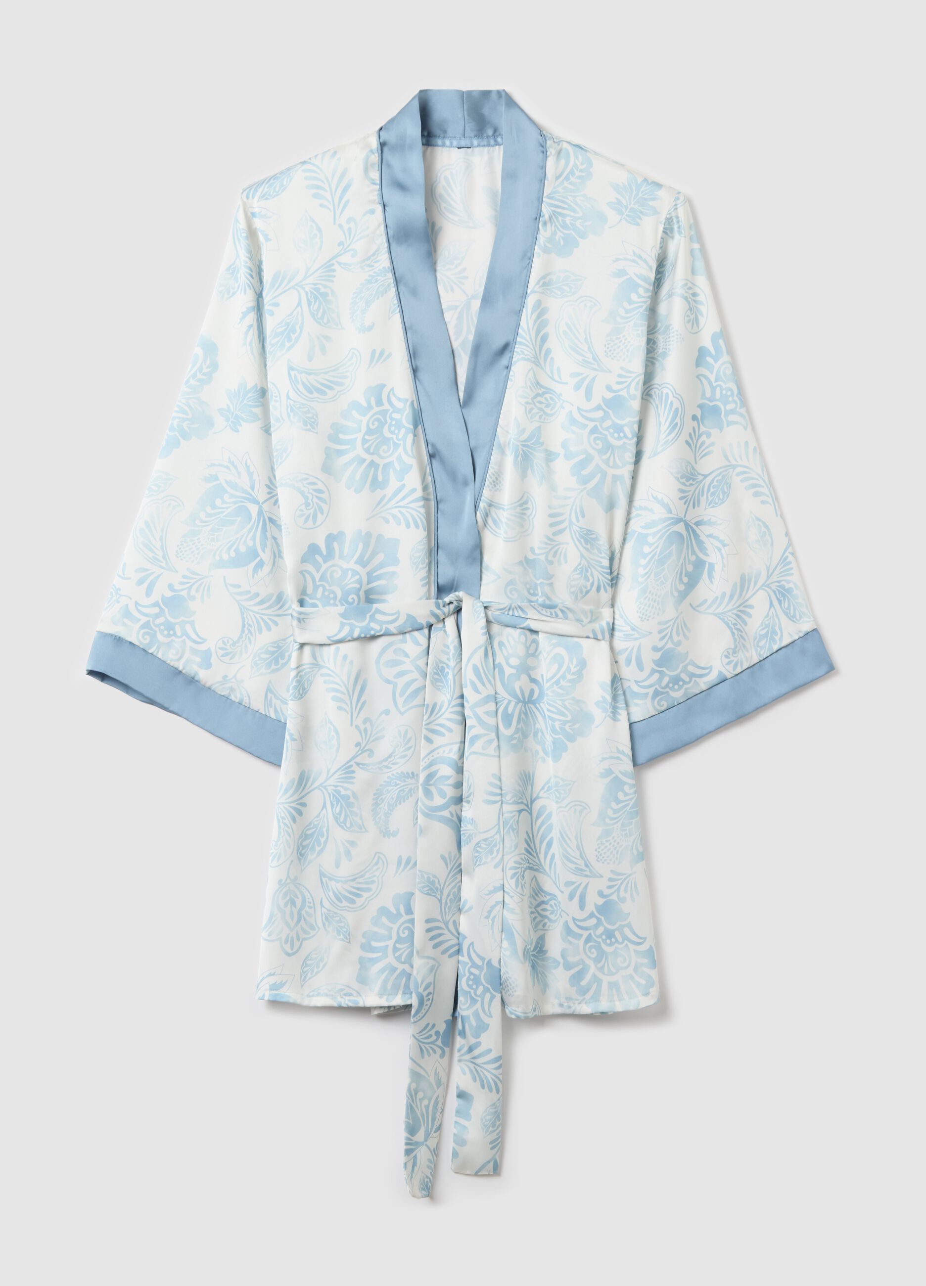 Patterned dressing gown in satin