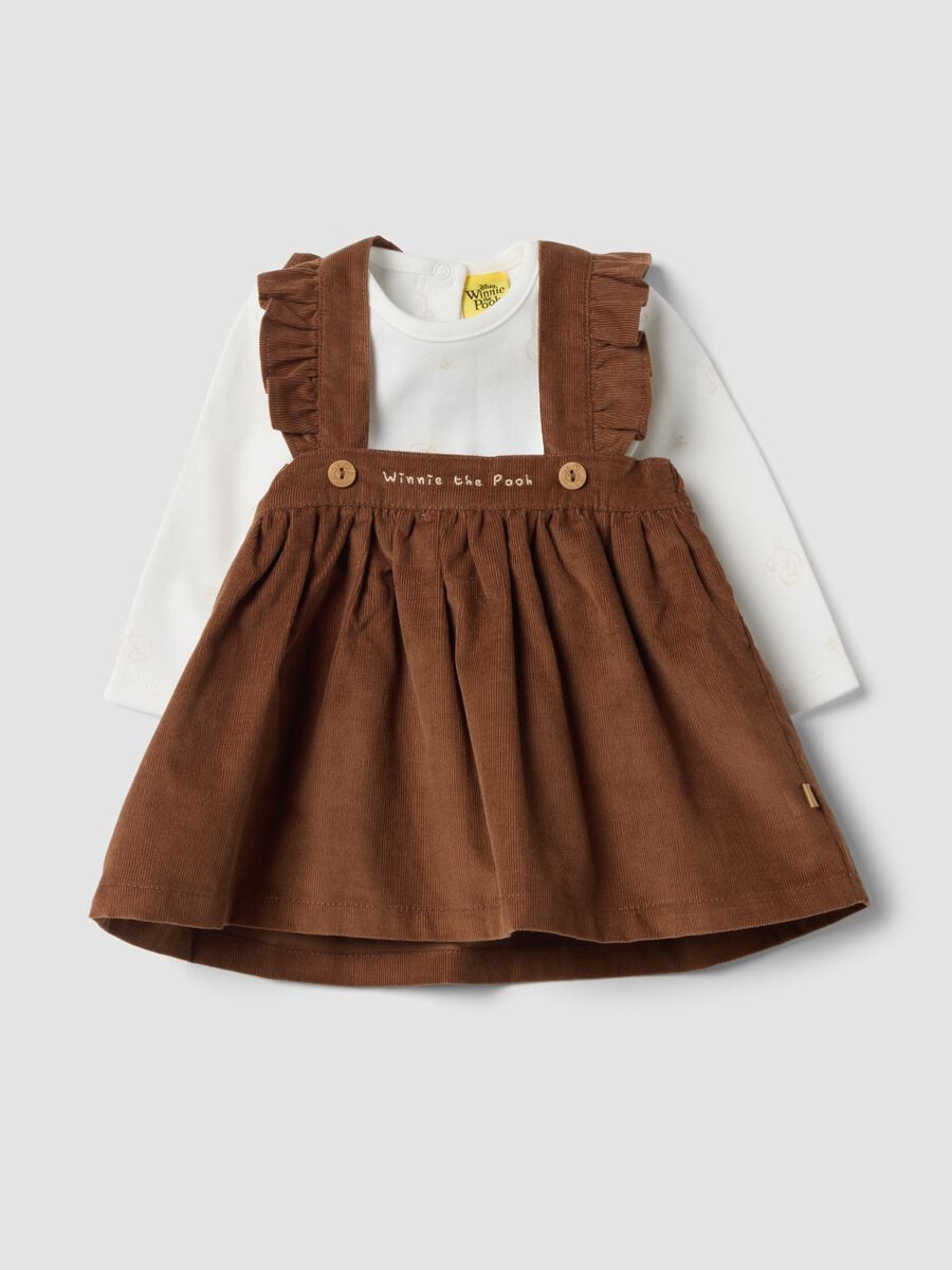 Completo bianco in puro cotone organico con stampa Winnie the Pooh_0