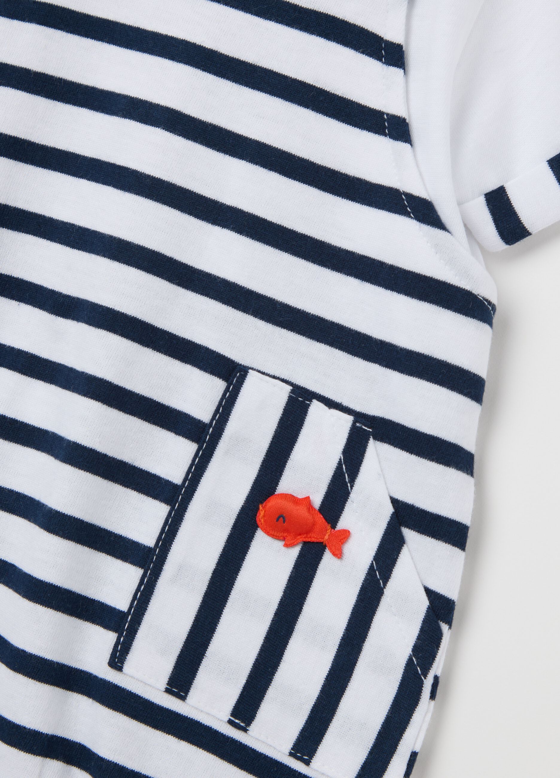 Cotton onesie with white and blue stripes