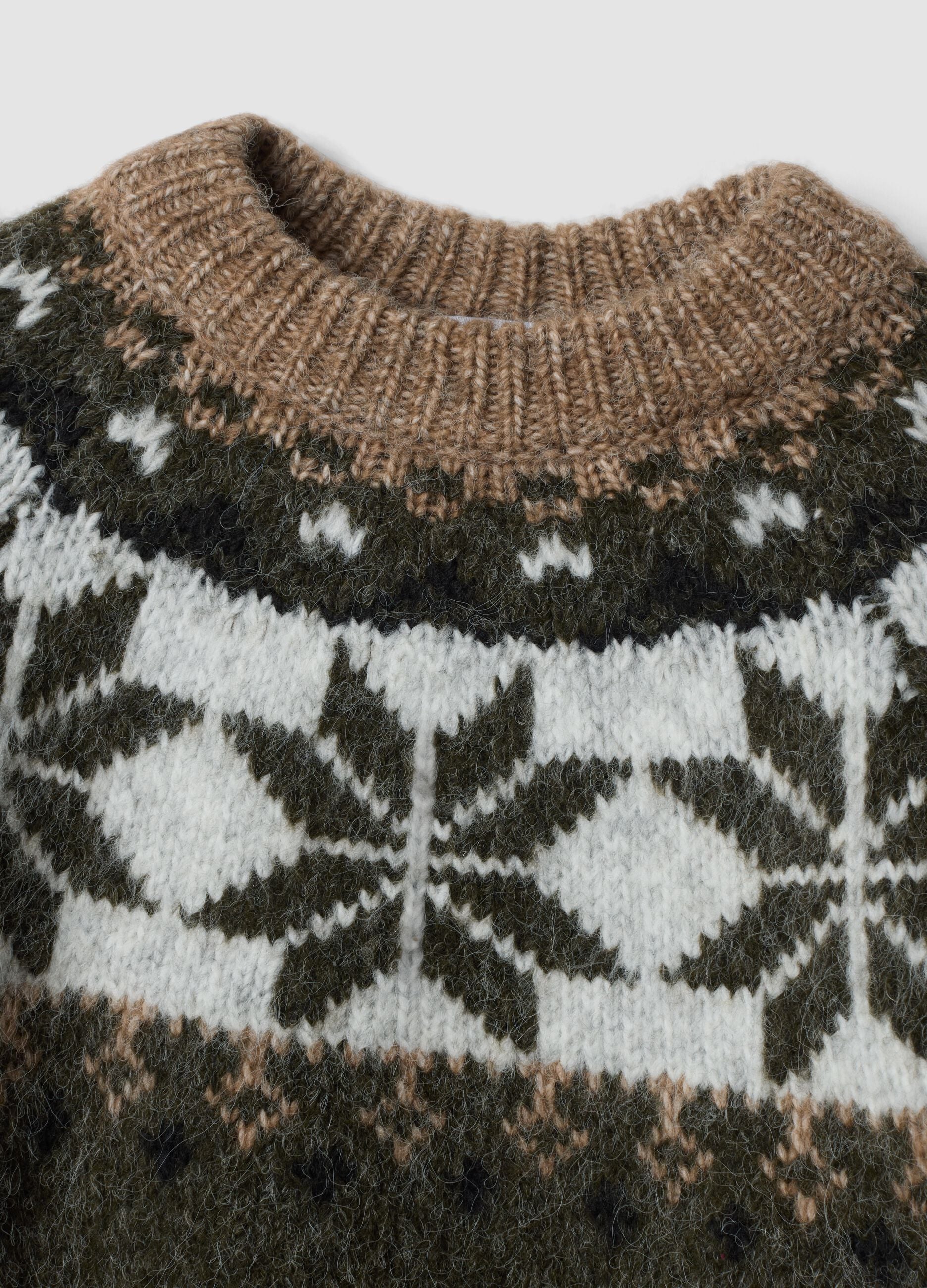 Brown wool-blend jumper with jacquard mock neck