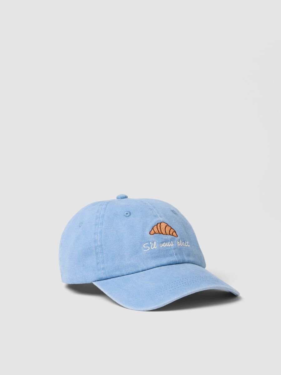 Sky blue pure cotton baseball cap with embroidered phrase_0