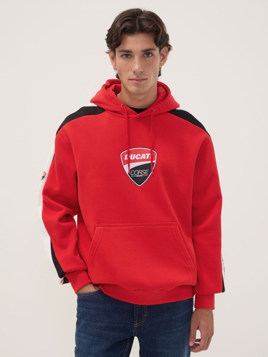 Red Ducati printed cotton-blend hoodie_0