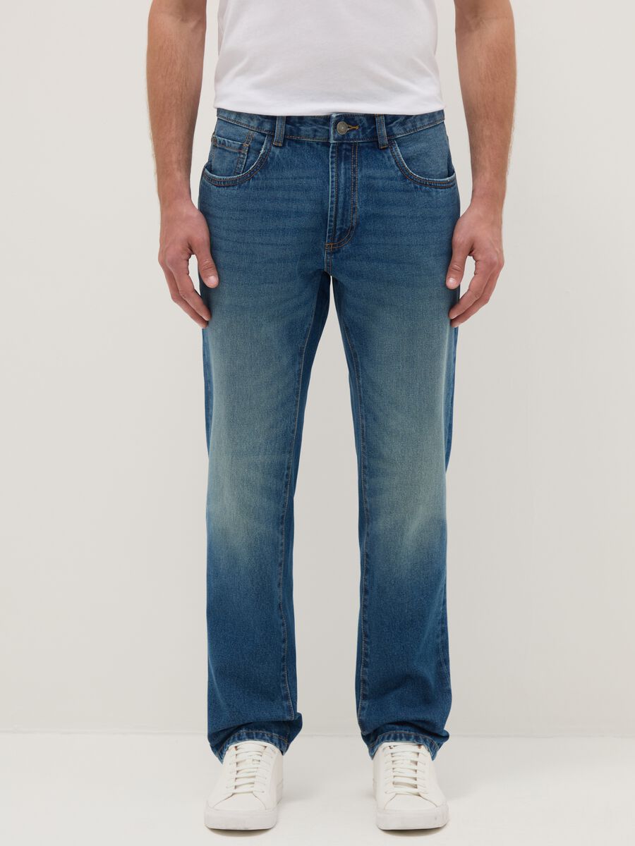 Jeans in puro cotone blu regular fit_1