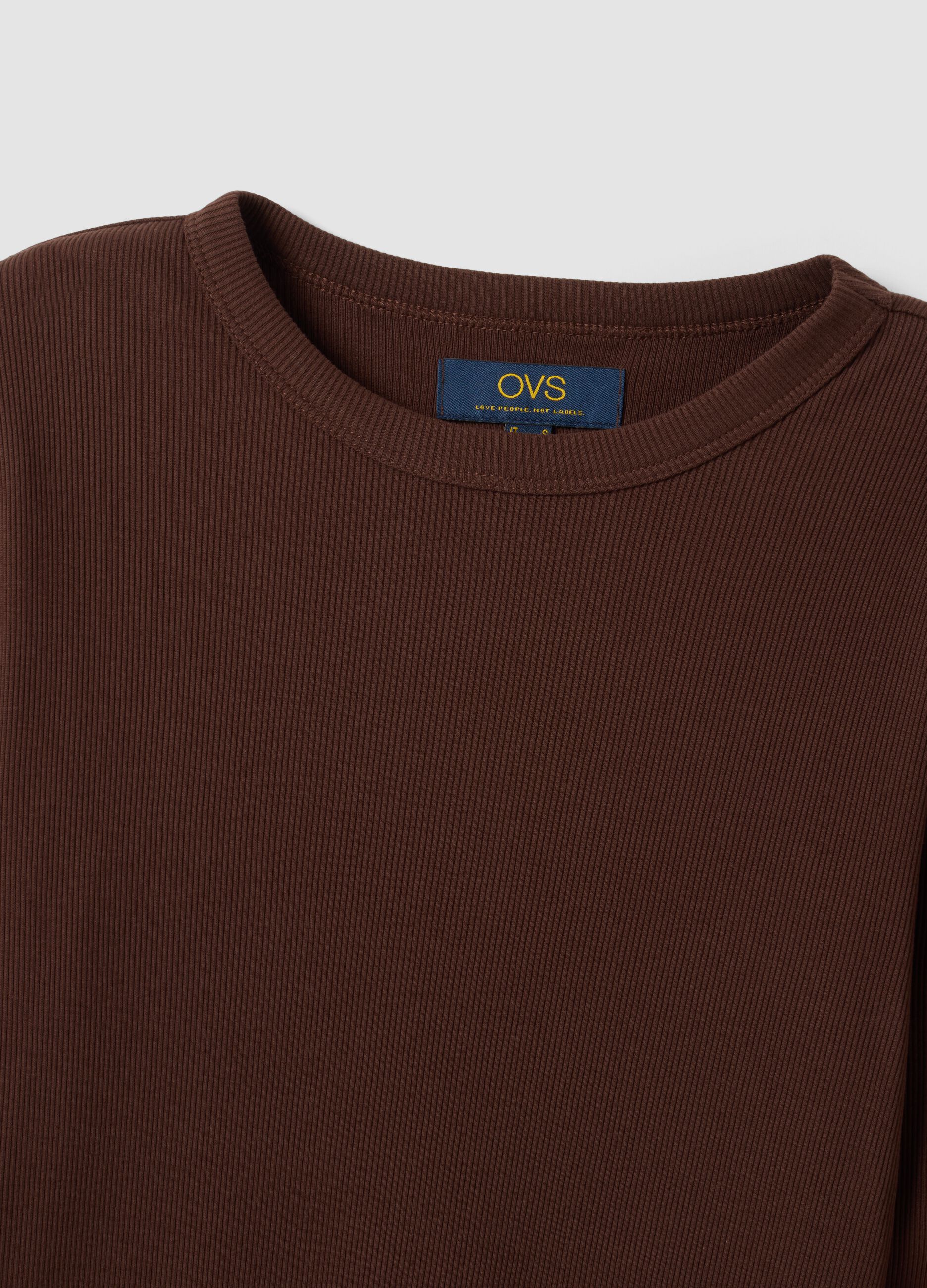 Brown long-sleeve pure cotton T-shirt