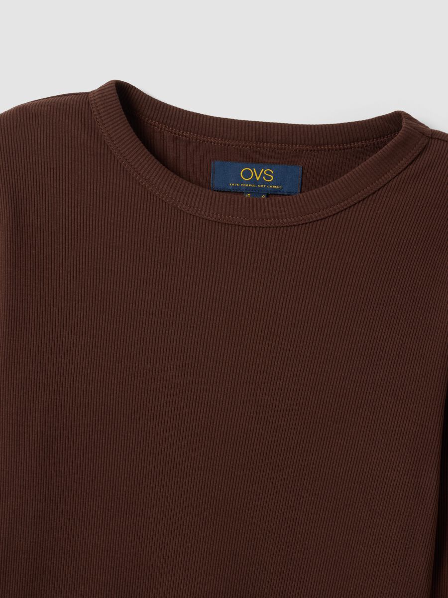 T-shirt marrone a maniche lunghe in puro cotone_5