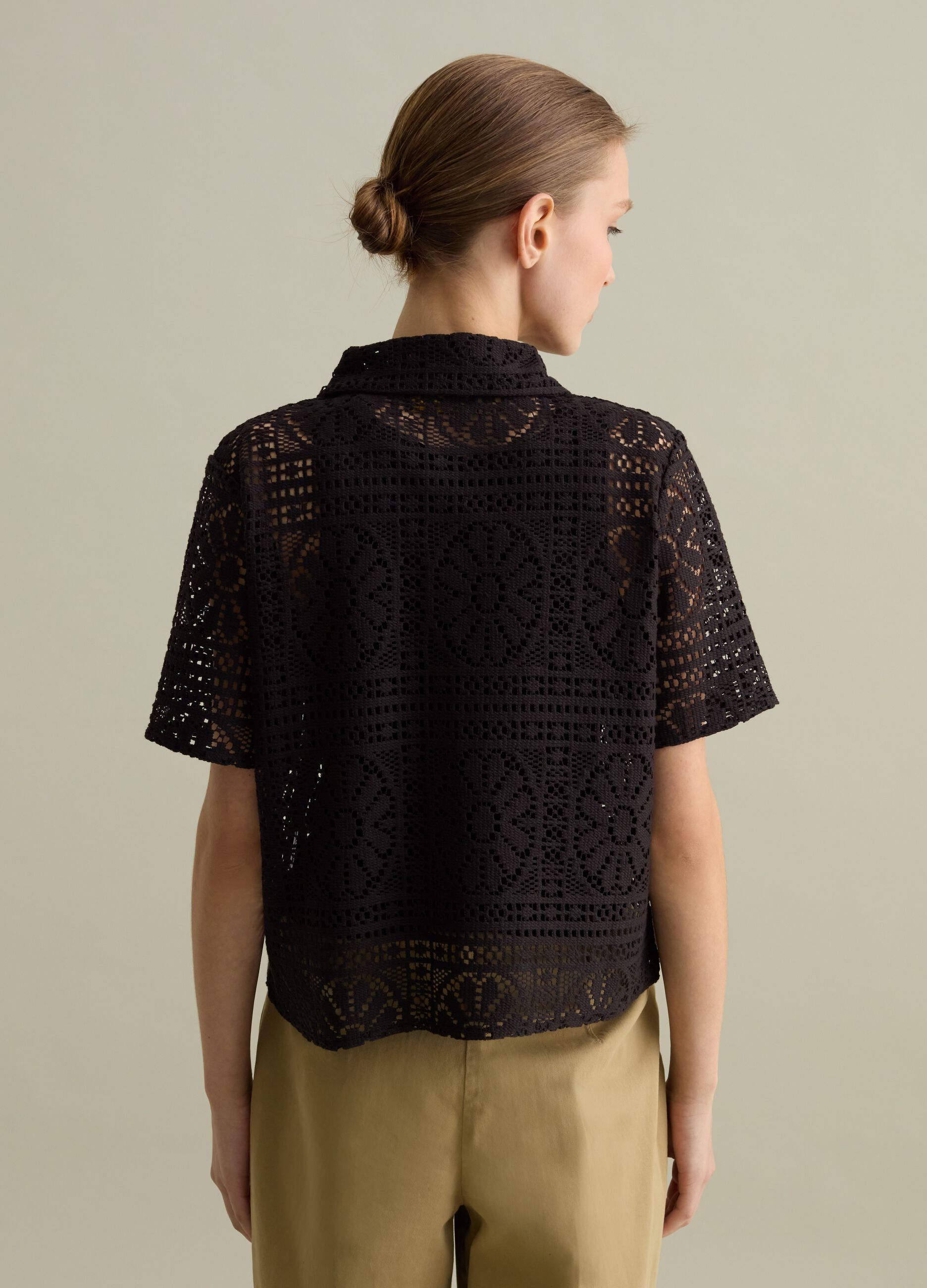Black polo shirt in lace