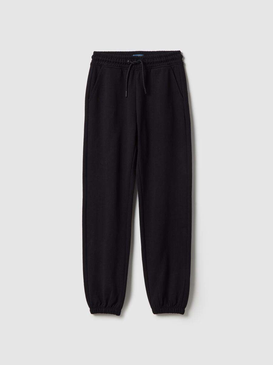 Girls' pure black cotton regular fit trousers_3