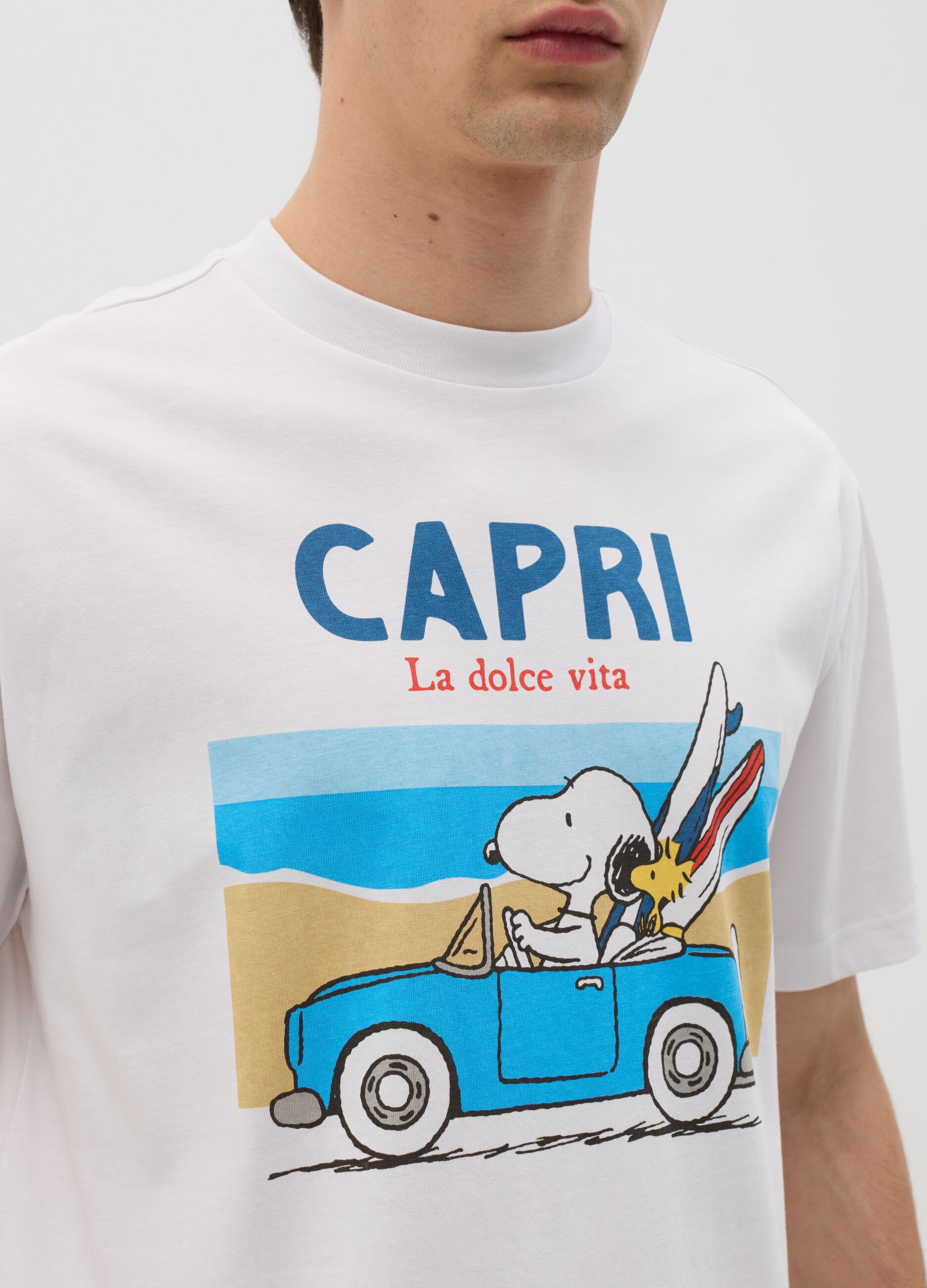 White T-shirt with Snoopy La Dolce Vita print