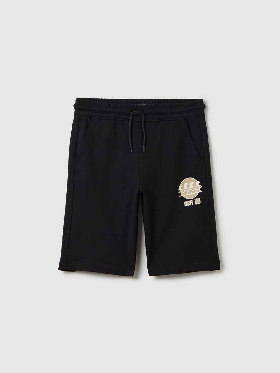 Pantaloni corti da ragazzo in puro cotone nero regular fit_3