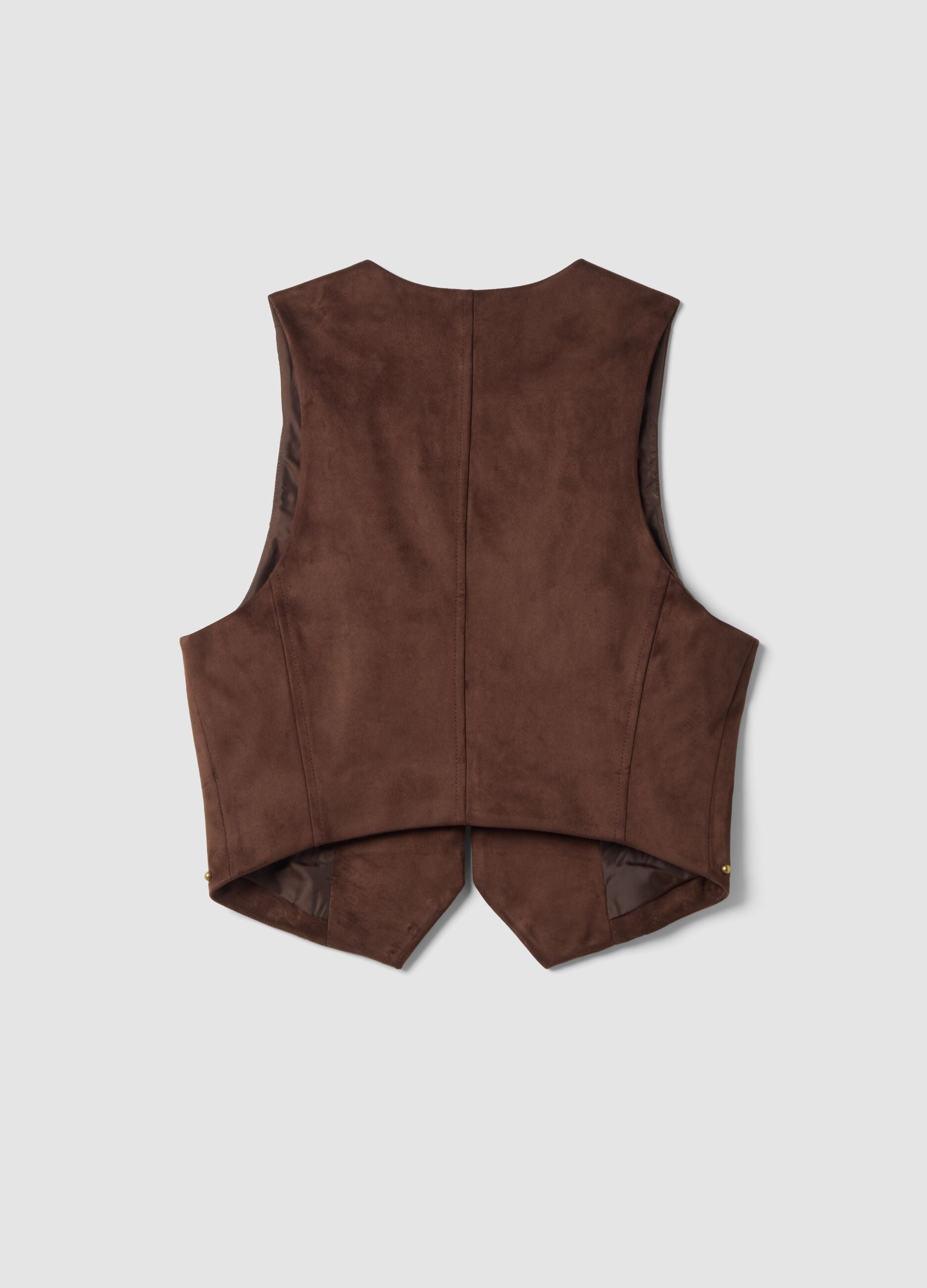 Gilet marrone in tessuto elasticizzato con borchie regular fit