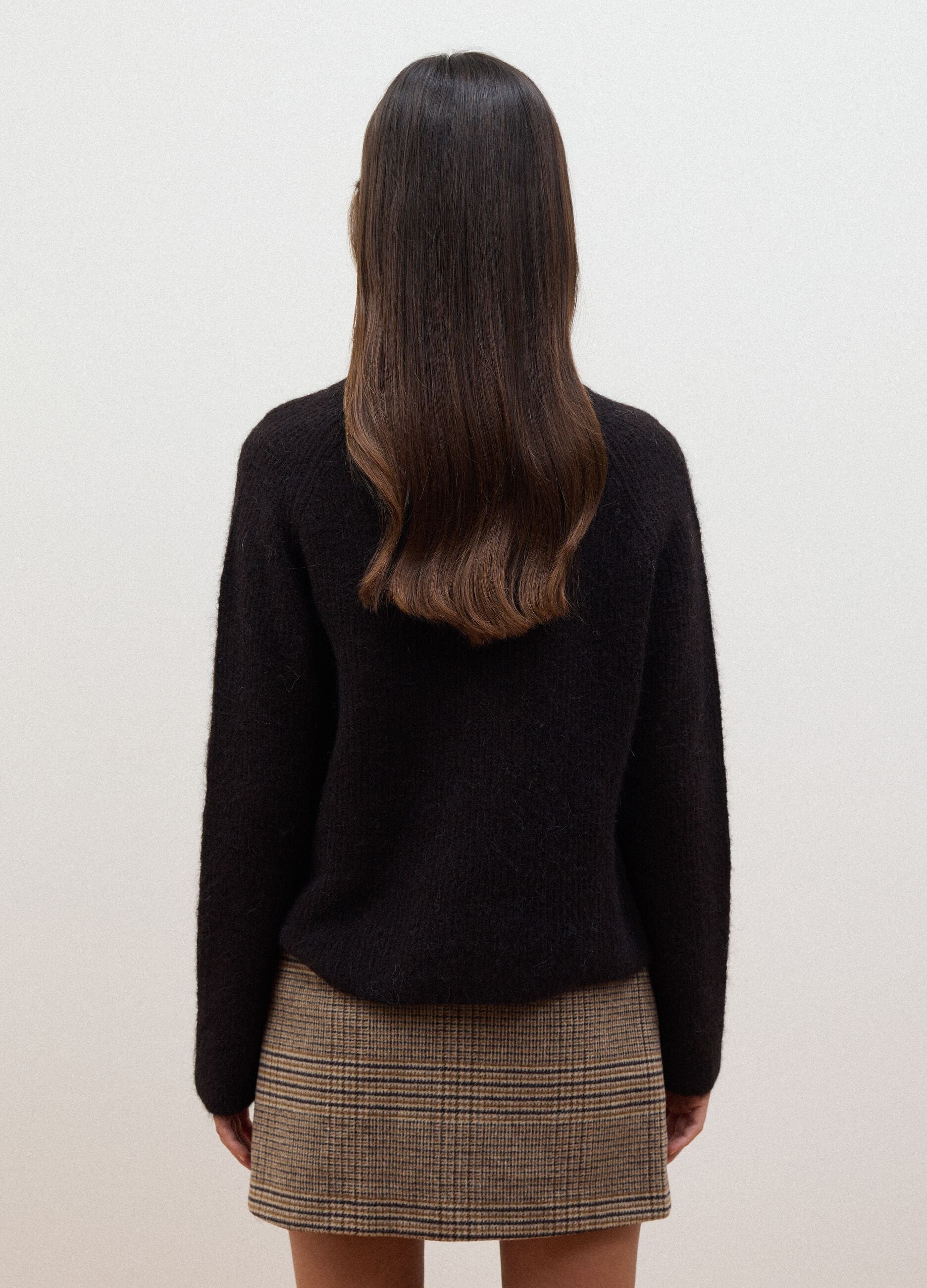Brown crew-neck wool and alpaca-blend jumper, regular fit