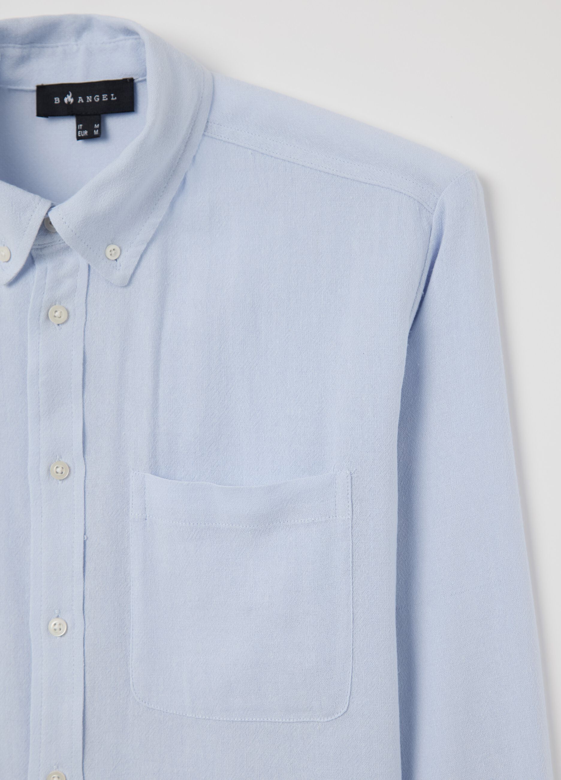 Camicia azzurra in cotone viscosa e lino