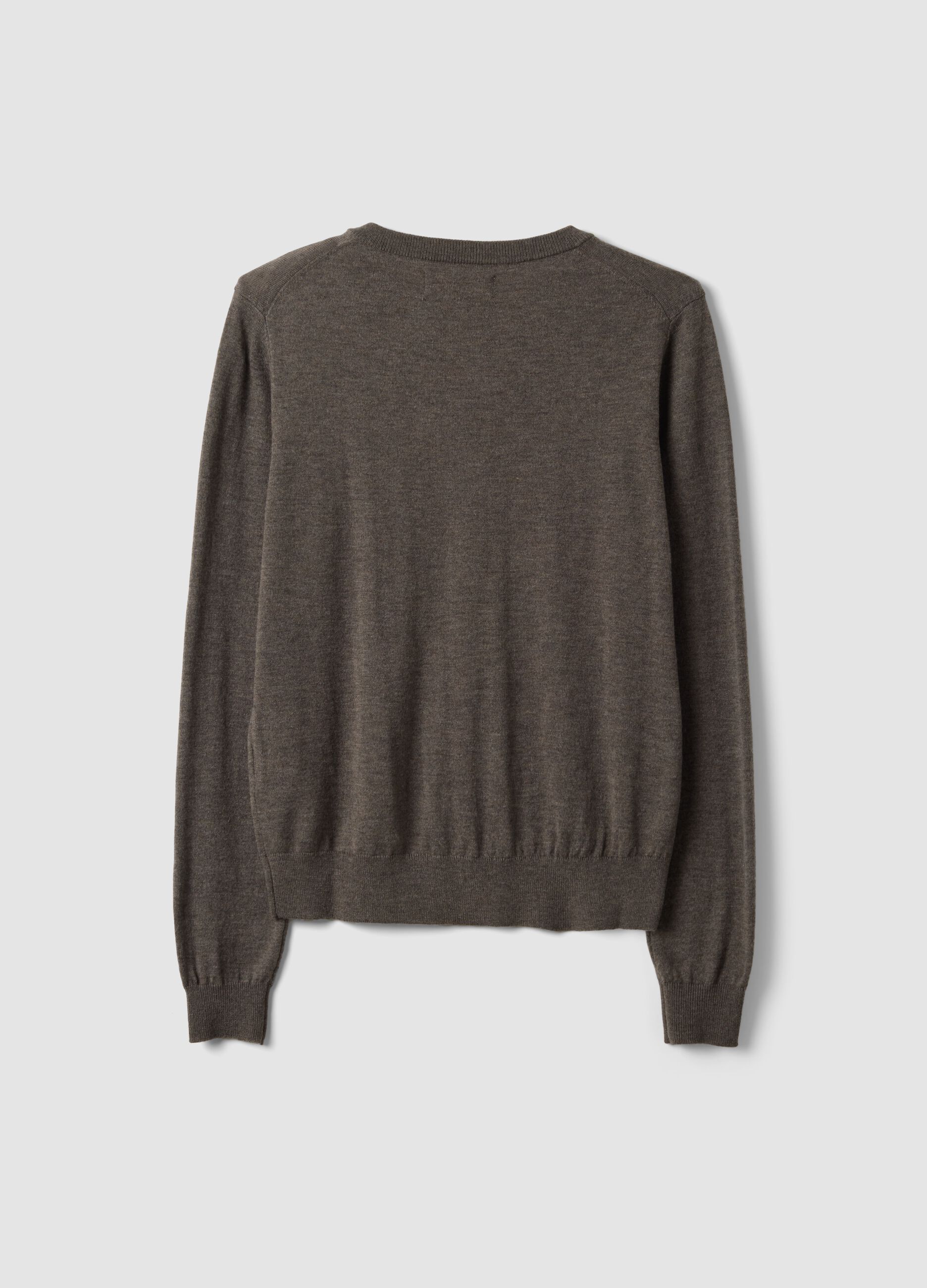 Grey wool-blend crew-neck cardigan