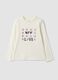 White pure organic cotton T-shirt with glitter print for girls_0