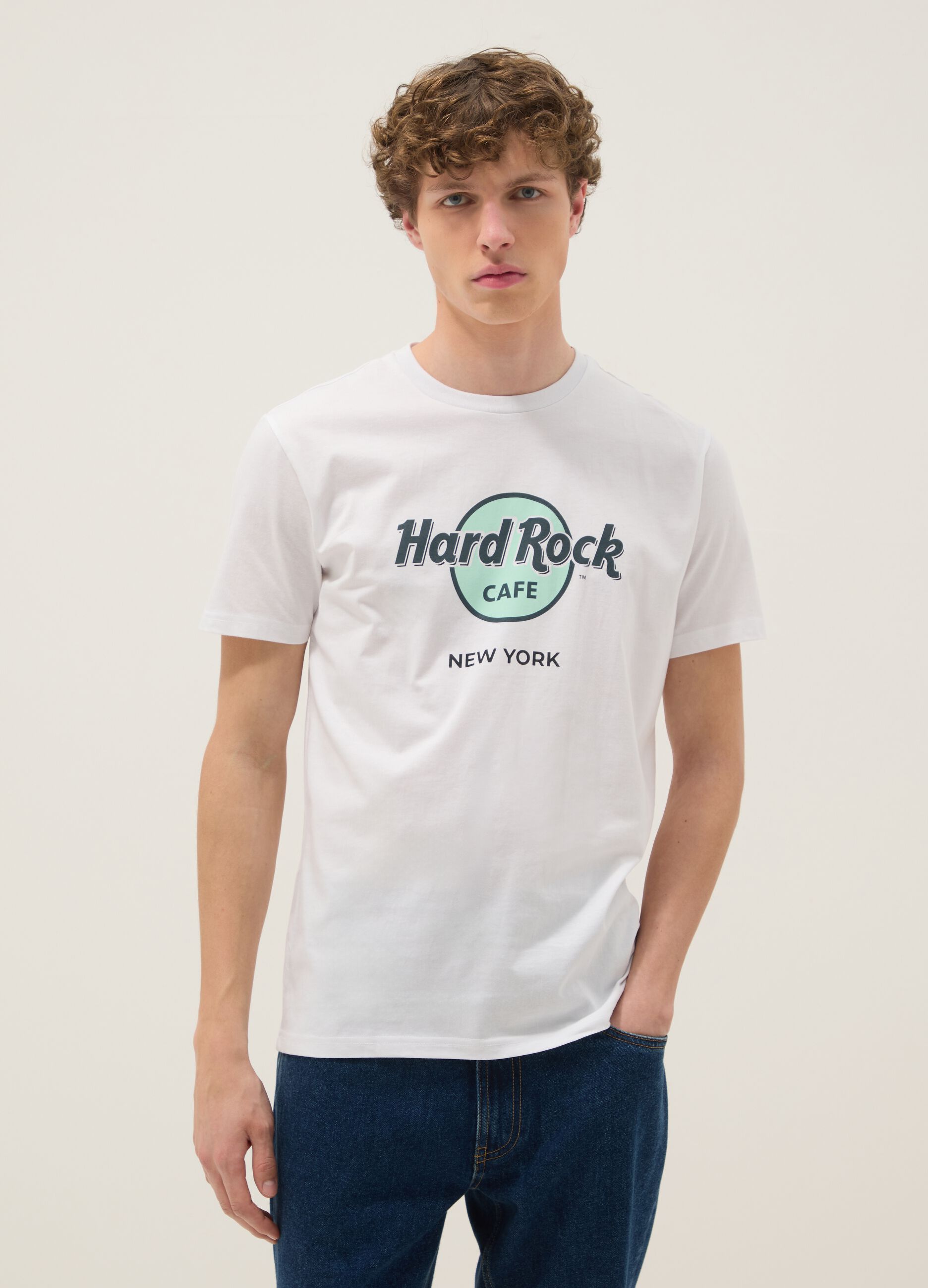 T-shirt bianca con stampa Hard Rock Cafe in puro cotone regular fit