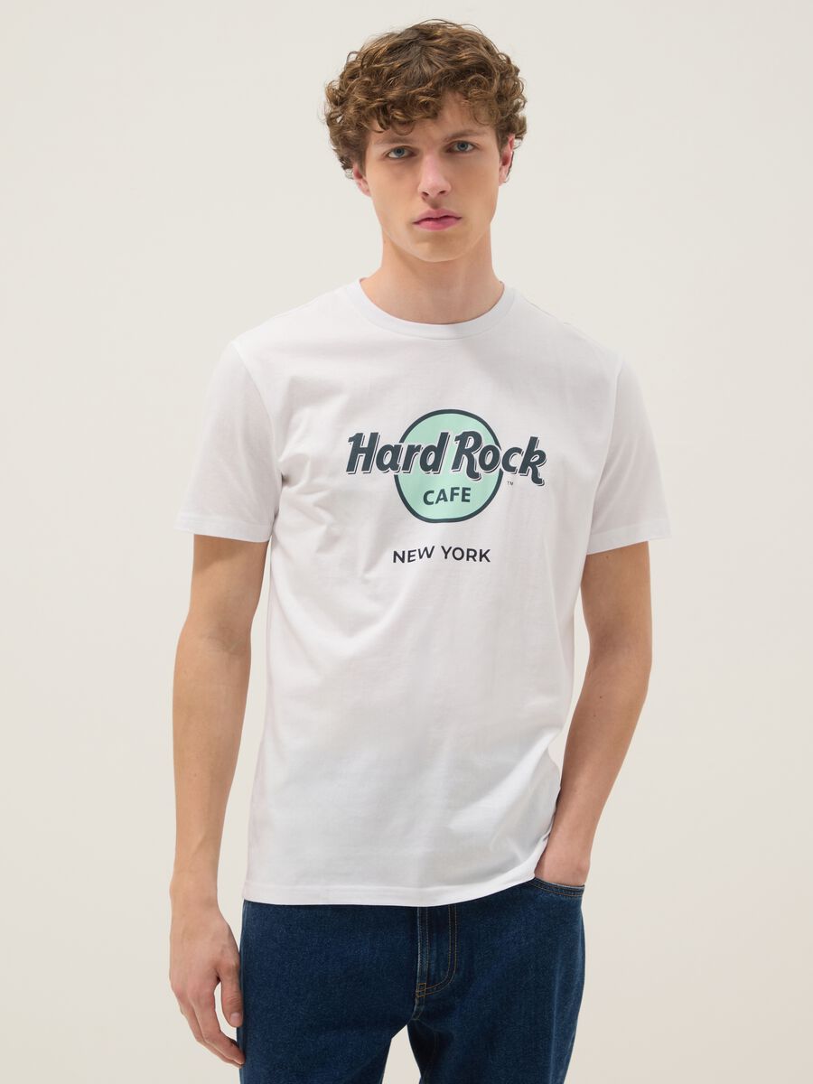 T-shirt bianca con stampa Hard Rock Cafe in puro cotone regular fit_0