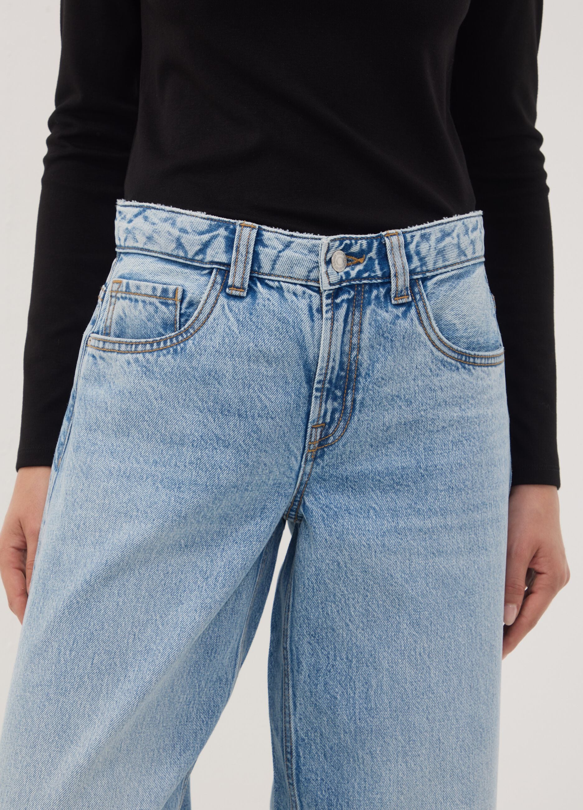 Light blue pure cotton super wide-leg jeans