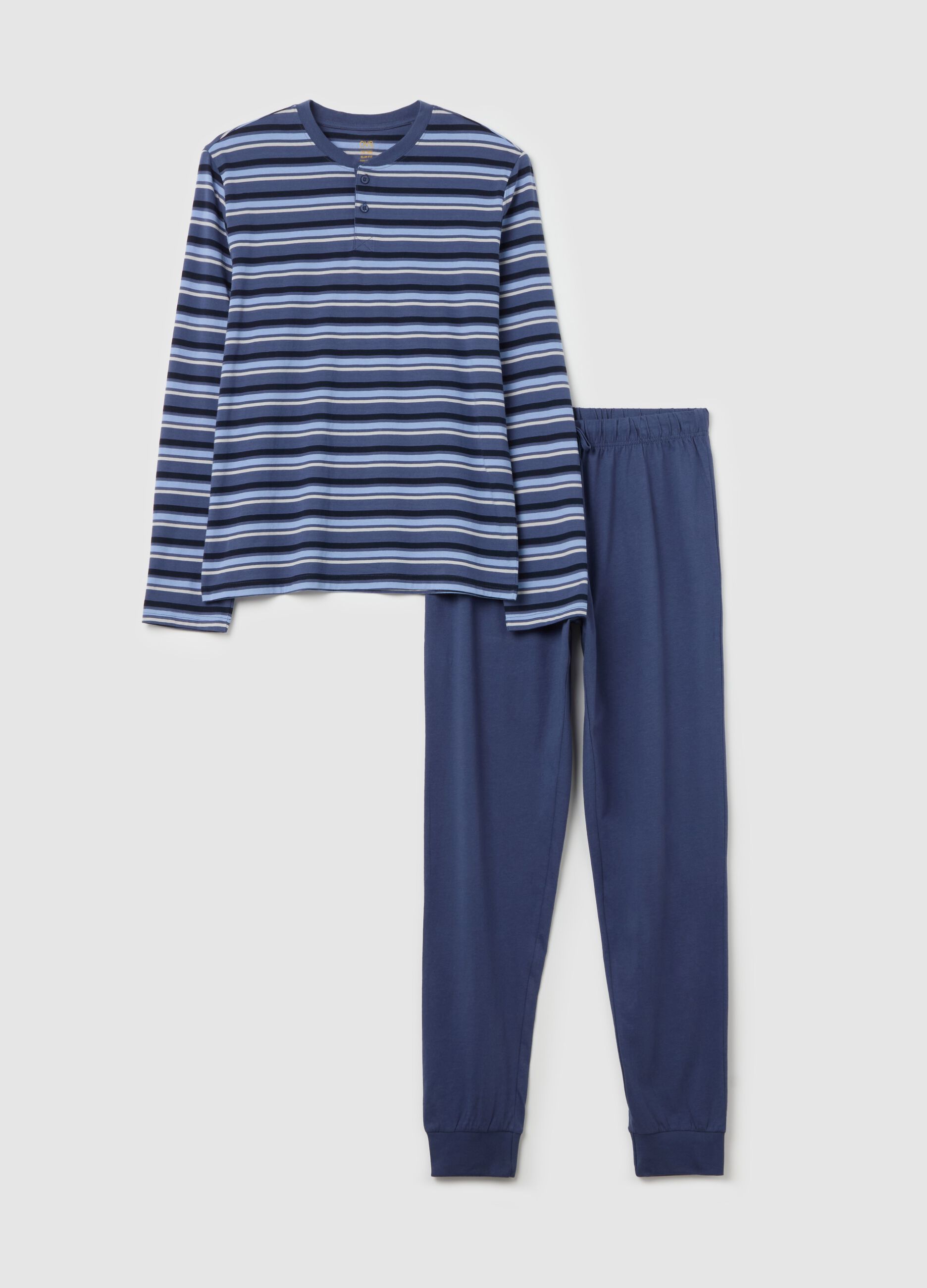 Long pyjamas with granddad neckline