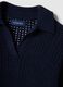 Blue cotton blend regular fit jumper with mesh pattern and polo collar_6