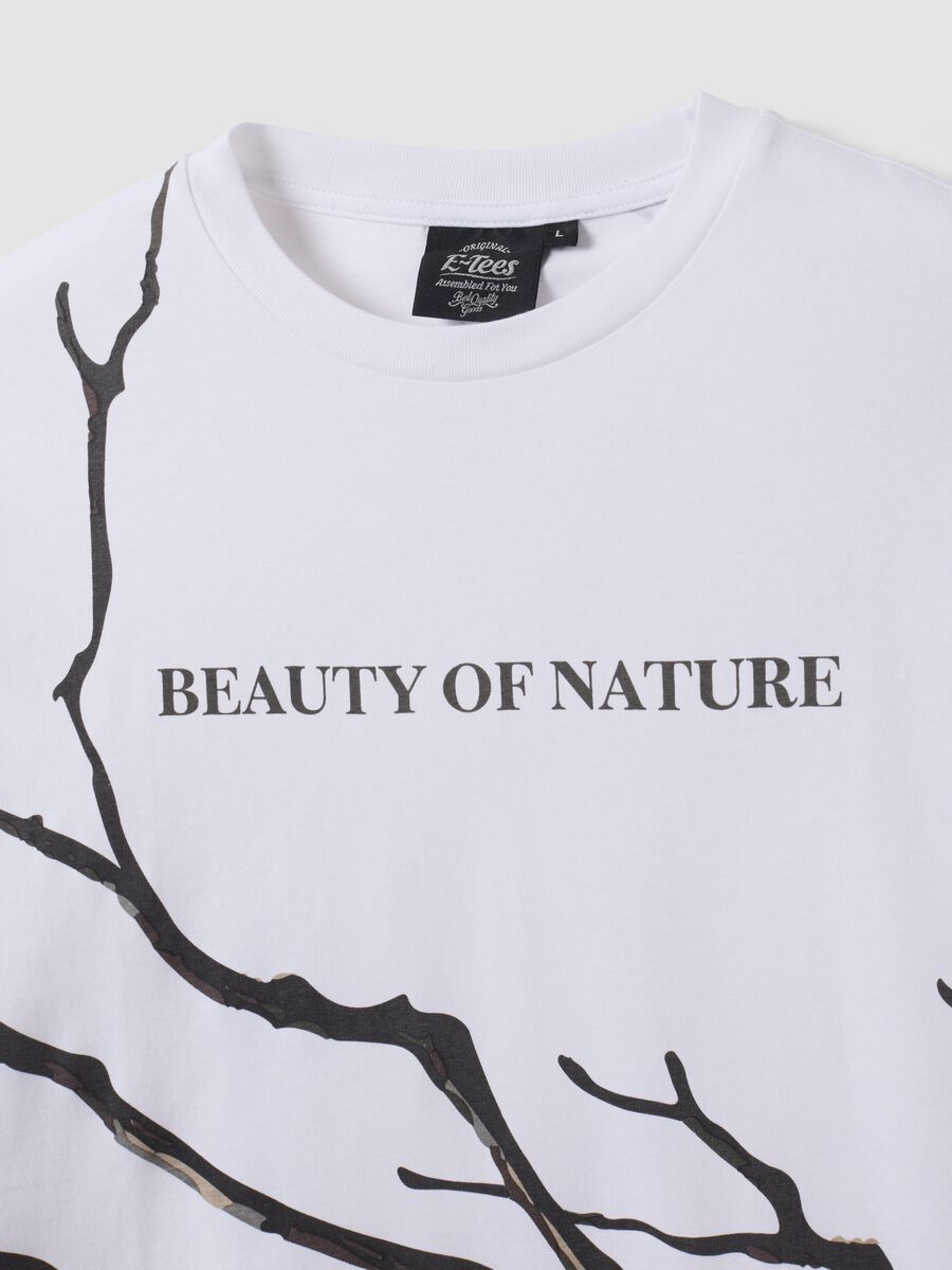 White pure cotton T-shirt with foliage print_5