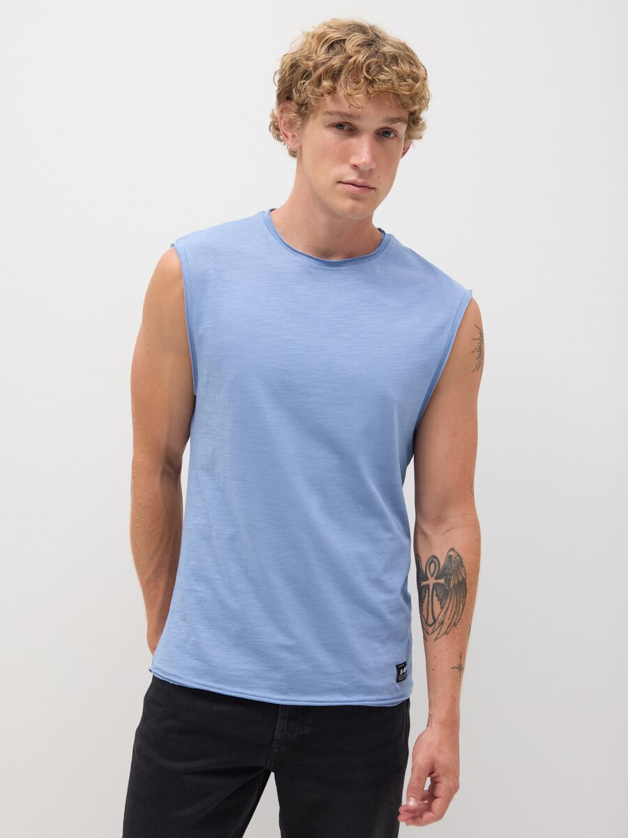 Men’s pure cotton light blue tank top regular fit_0