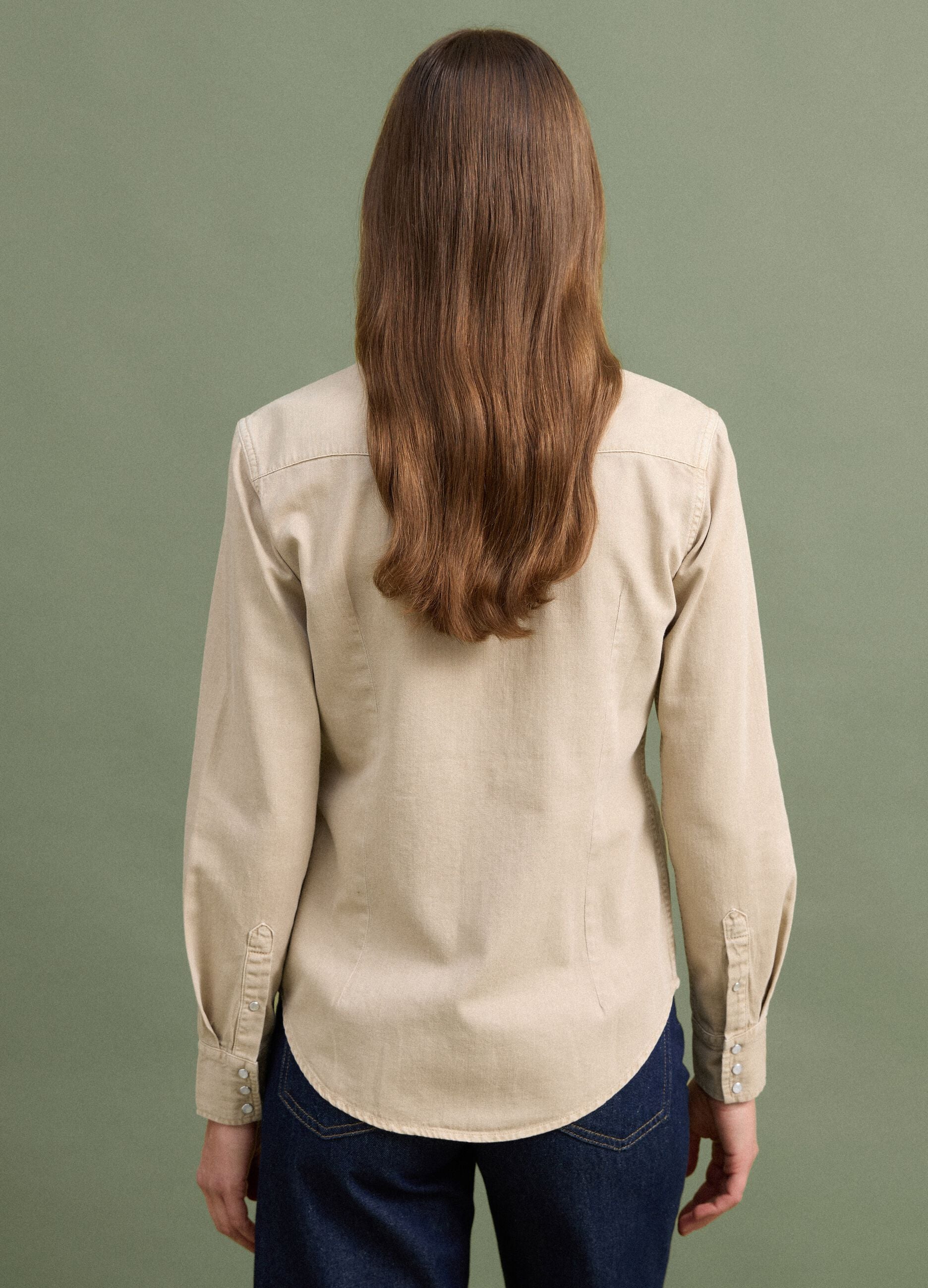 Beige pure cotton shirt with snap buttons, regular fit