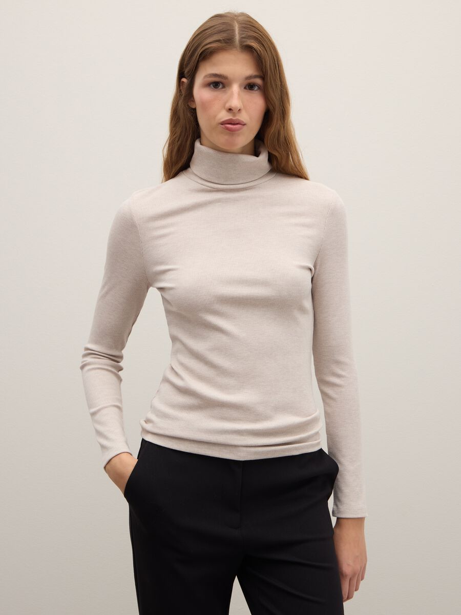 Maglia a collo alto beige regular fit_0