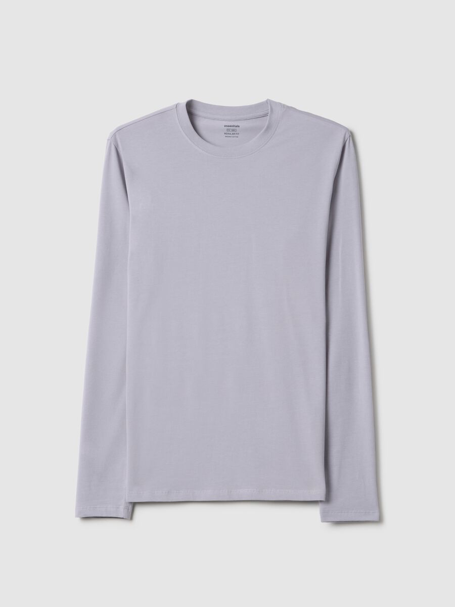 Grey long sleeve stretch cotton regular fit T-shirt_4