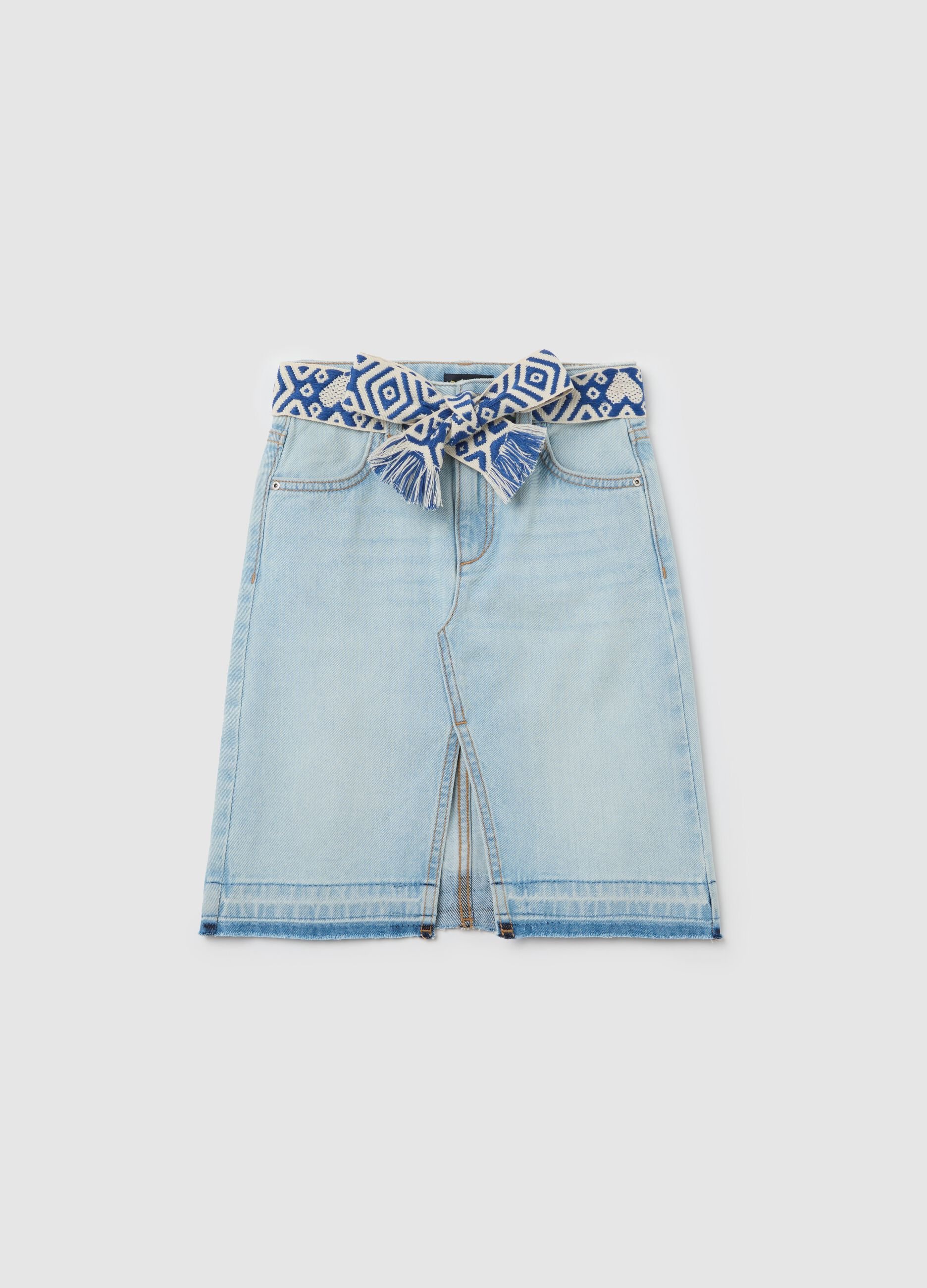 Denim skirt with ethnic belt in cord