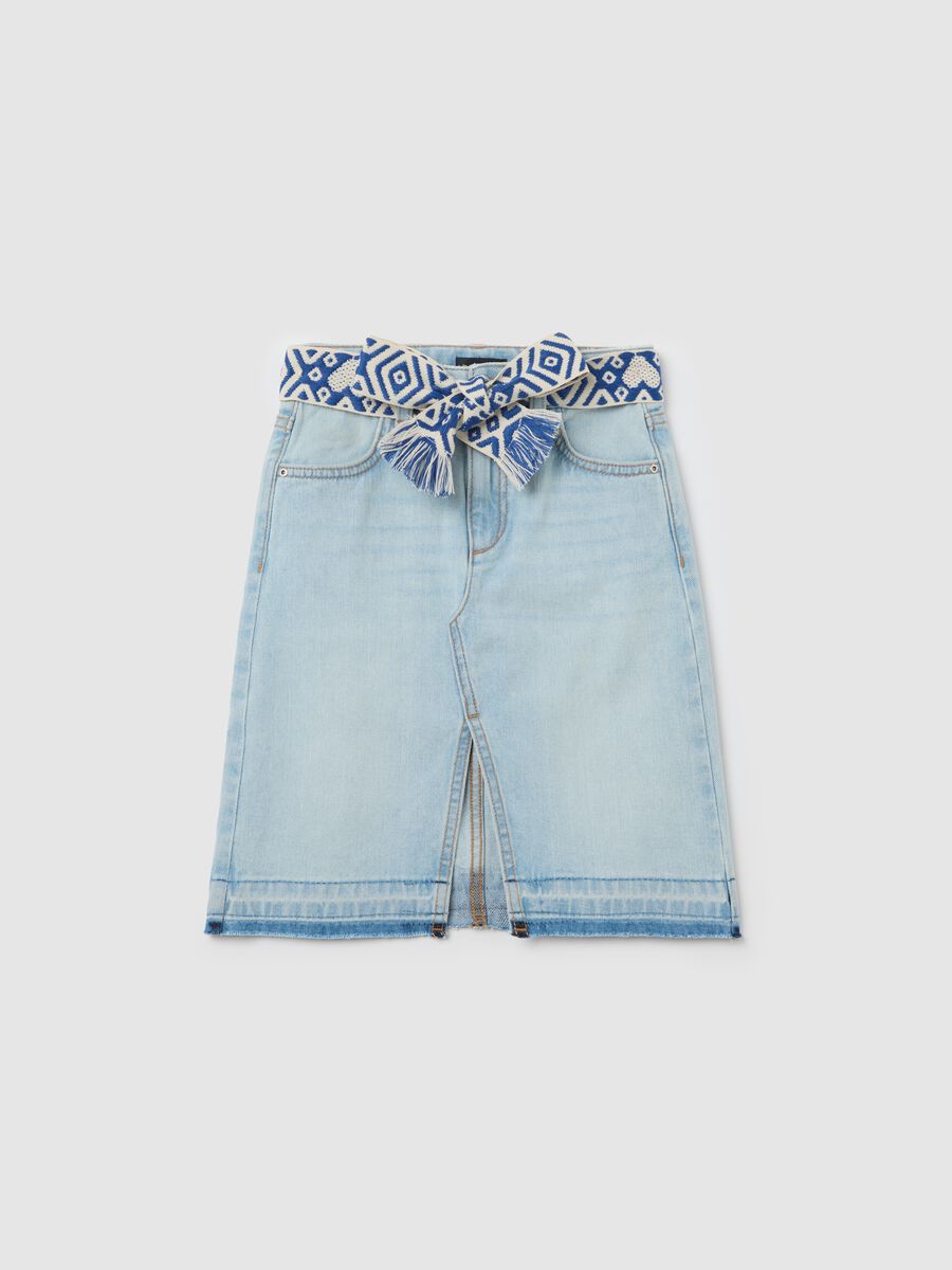 Denim skirt with ethnic belt in cord_0